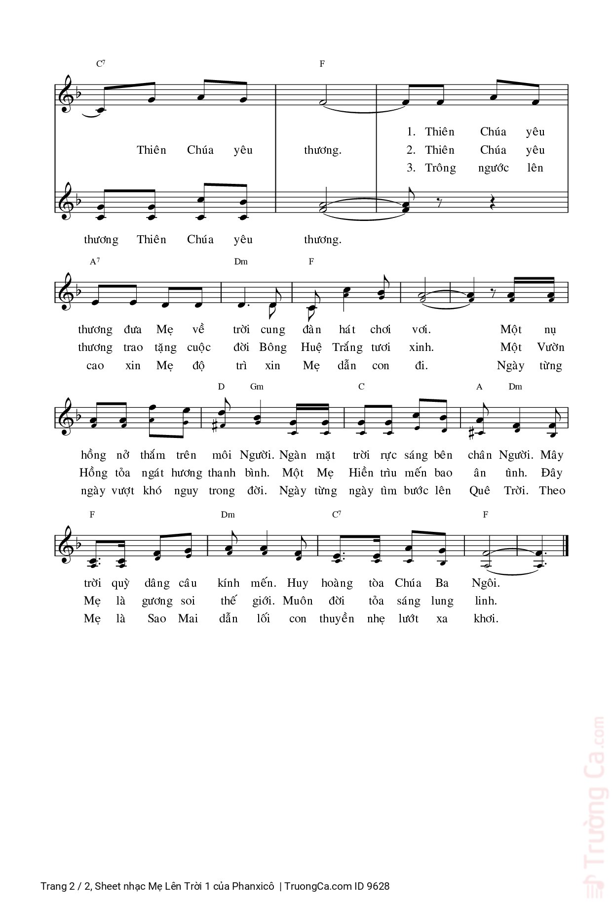 Page 2 of Sheet music PDF Mẹ Lên Trời 1 - Phanxicô