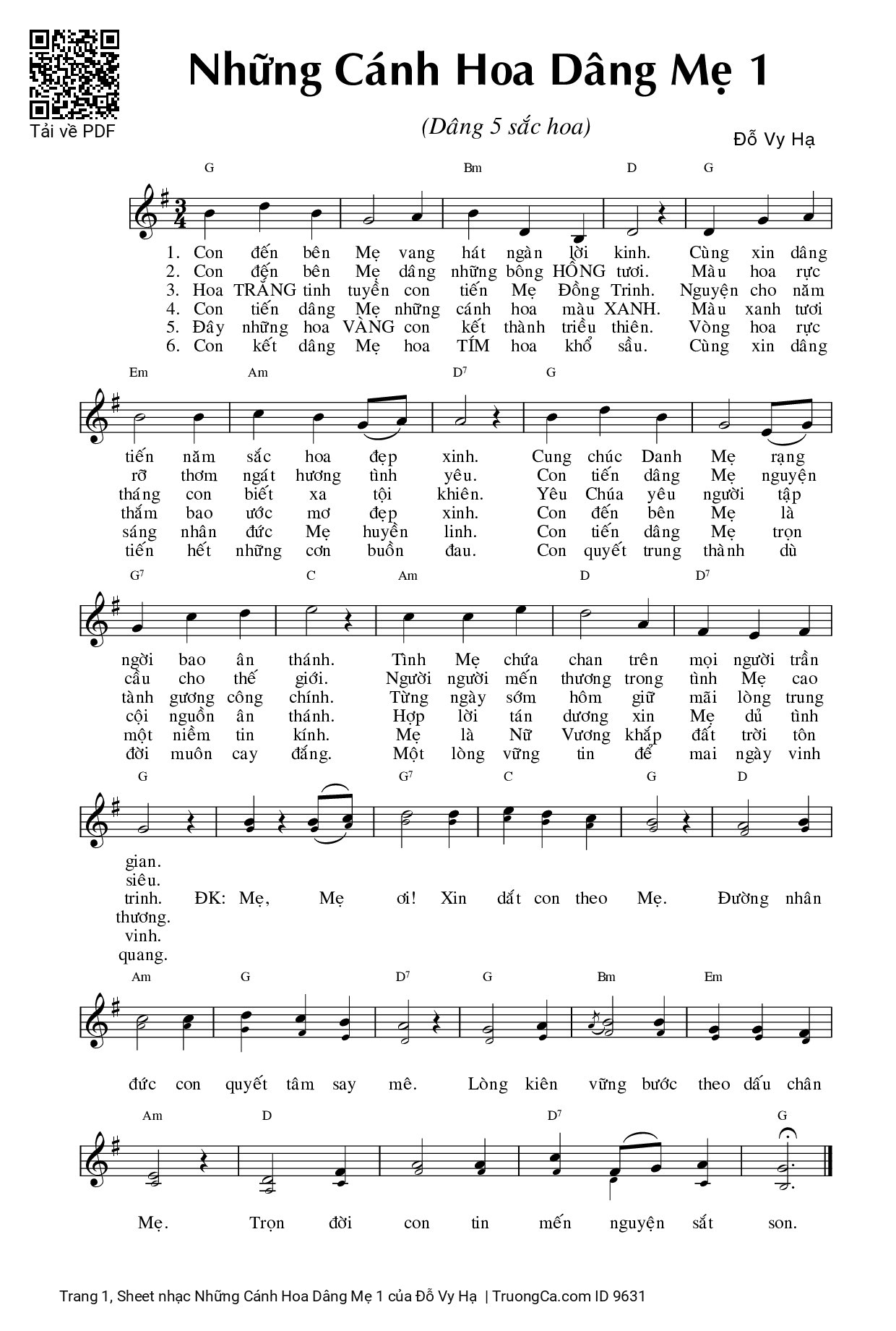 Sheet PDF of Những Cánh Hoa Dâng Mẹ 1