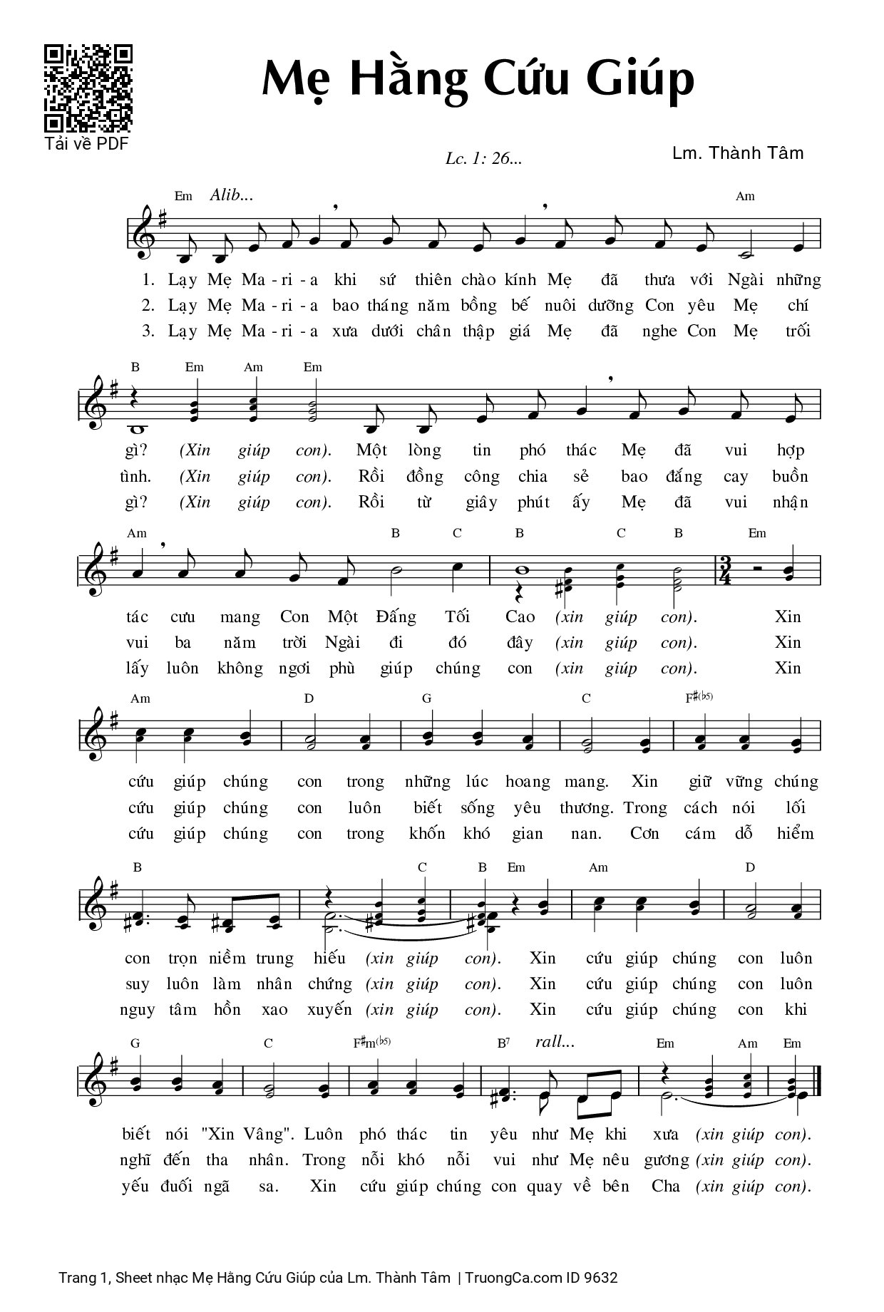 Page 1 of Sheet music PDF Mẹ Hằng Cứu Giúp - Lm. Thành Tâm