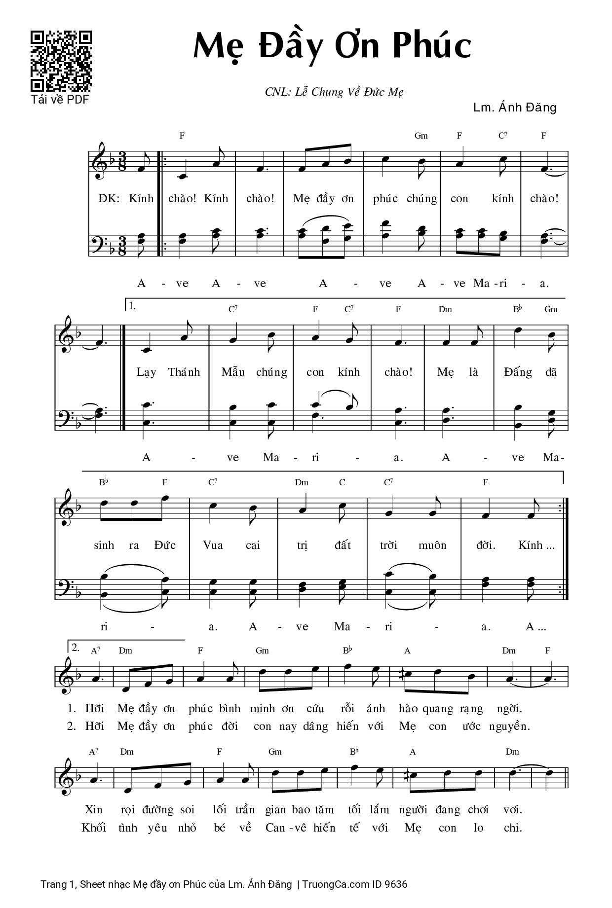 Sheet PDF of Mẹ đầy ơn Phúc