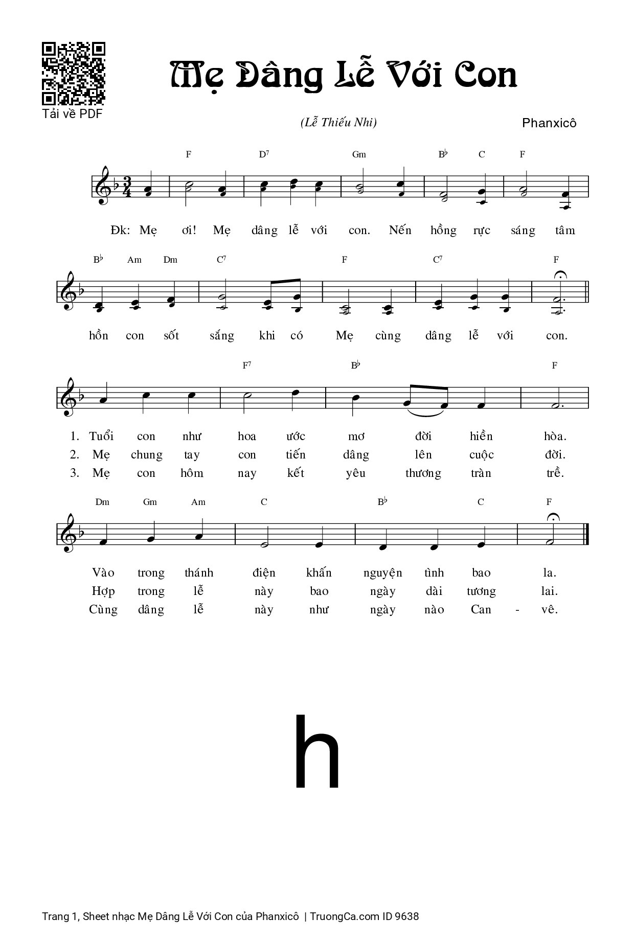 Sheet PDF of Mẹ Dâng Lễ Với Con