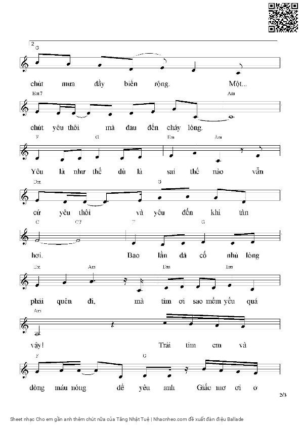 Page 2 of Sheet music PDF Cho em gần anh thêm chút nữa - Tăng Nhật Tuệ