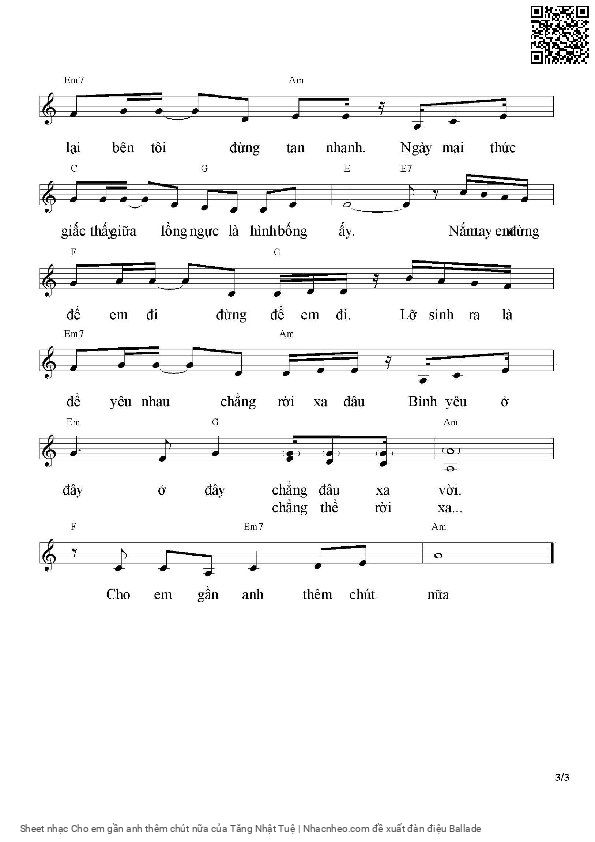 Page 3 of Sheet music PDF Cho em gần anh thêm chút nữa - Tăng Nhật Tuệ