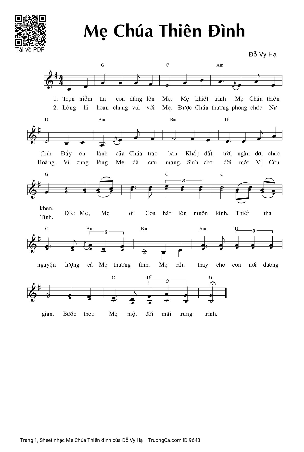 Page 1 of Sheet music PDF Mẹ Chúa Thiên đình - Đỗ Vy Hạ