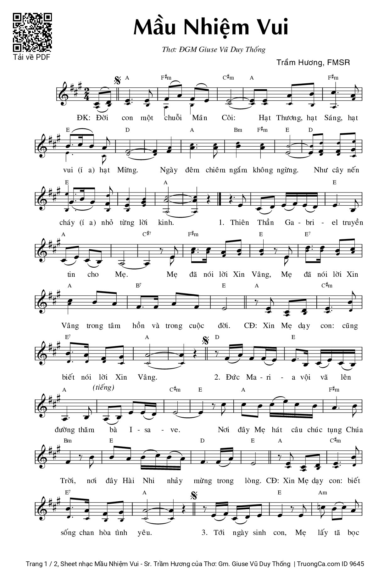 Sheet PDF of Mầu Nhiệm Vui - Sr. Trầm Hương