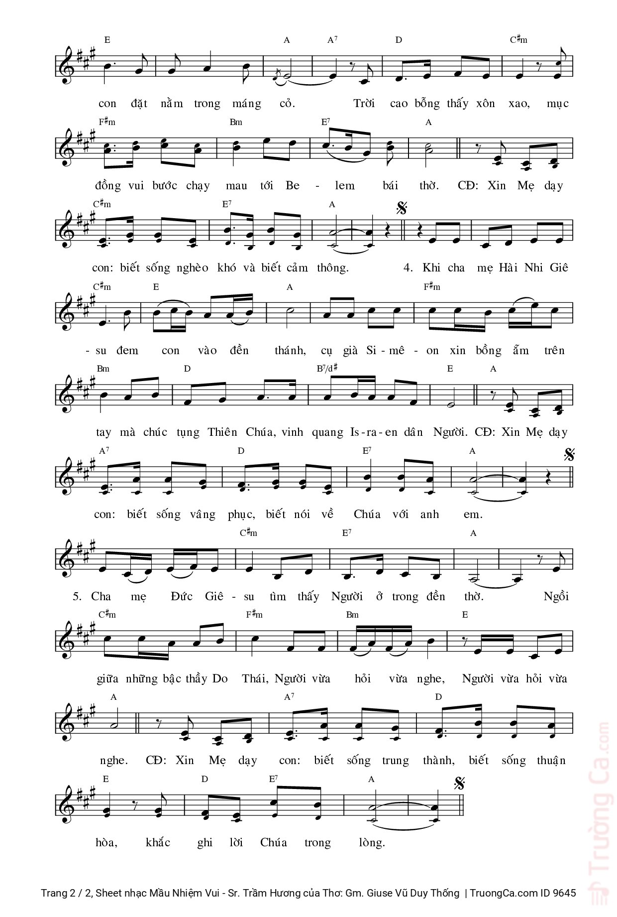 Page 2 of Sheet music PDF Mầu Nhiệm Vui - Sr. Trầm Hương - Thơ: Gm. Giuse Vũ Duy Thống