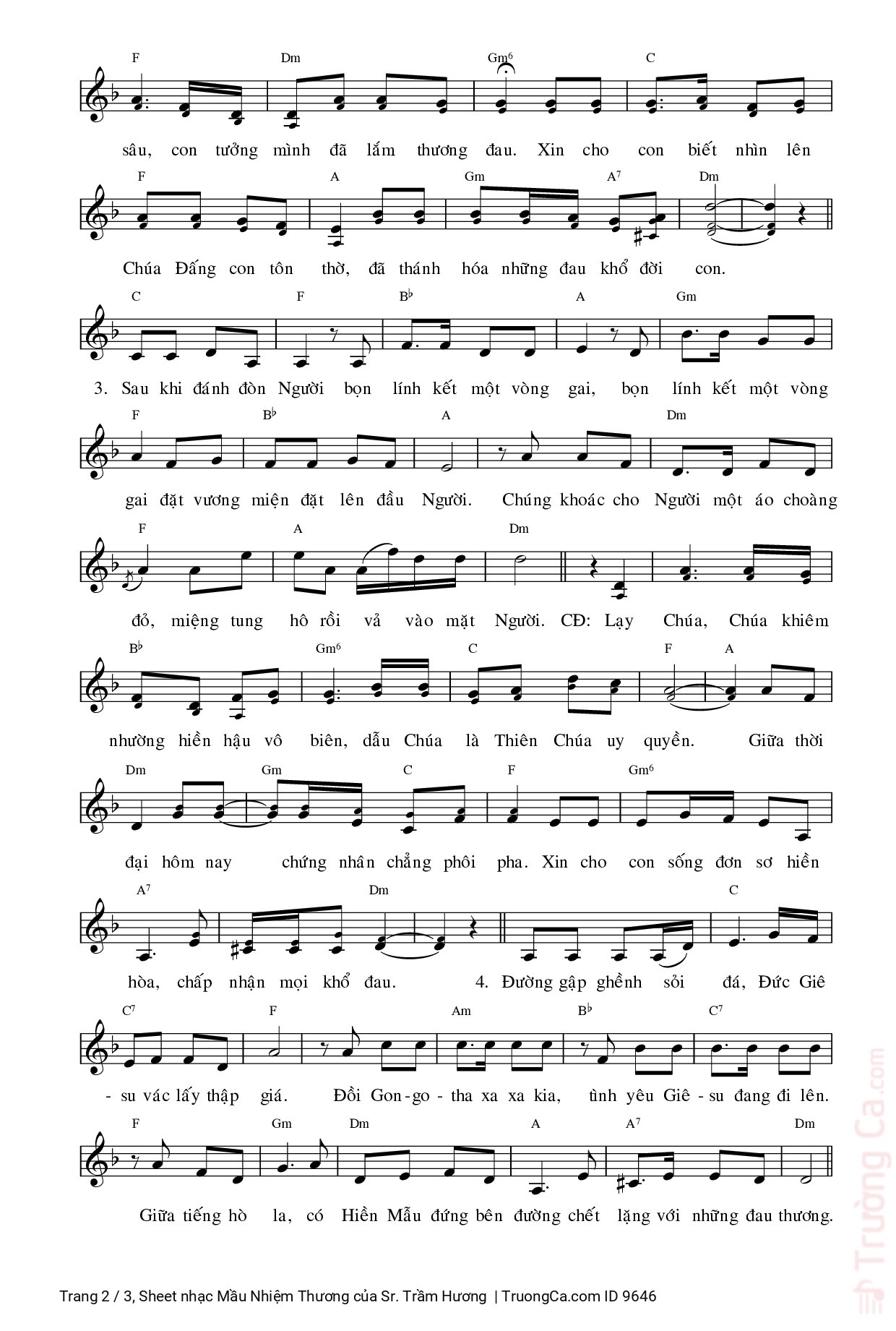 Page 2 of Sheet music PDF Mầu Nhiệm Thương - Sr. Trầm Hương