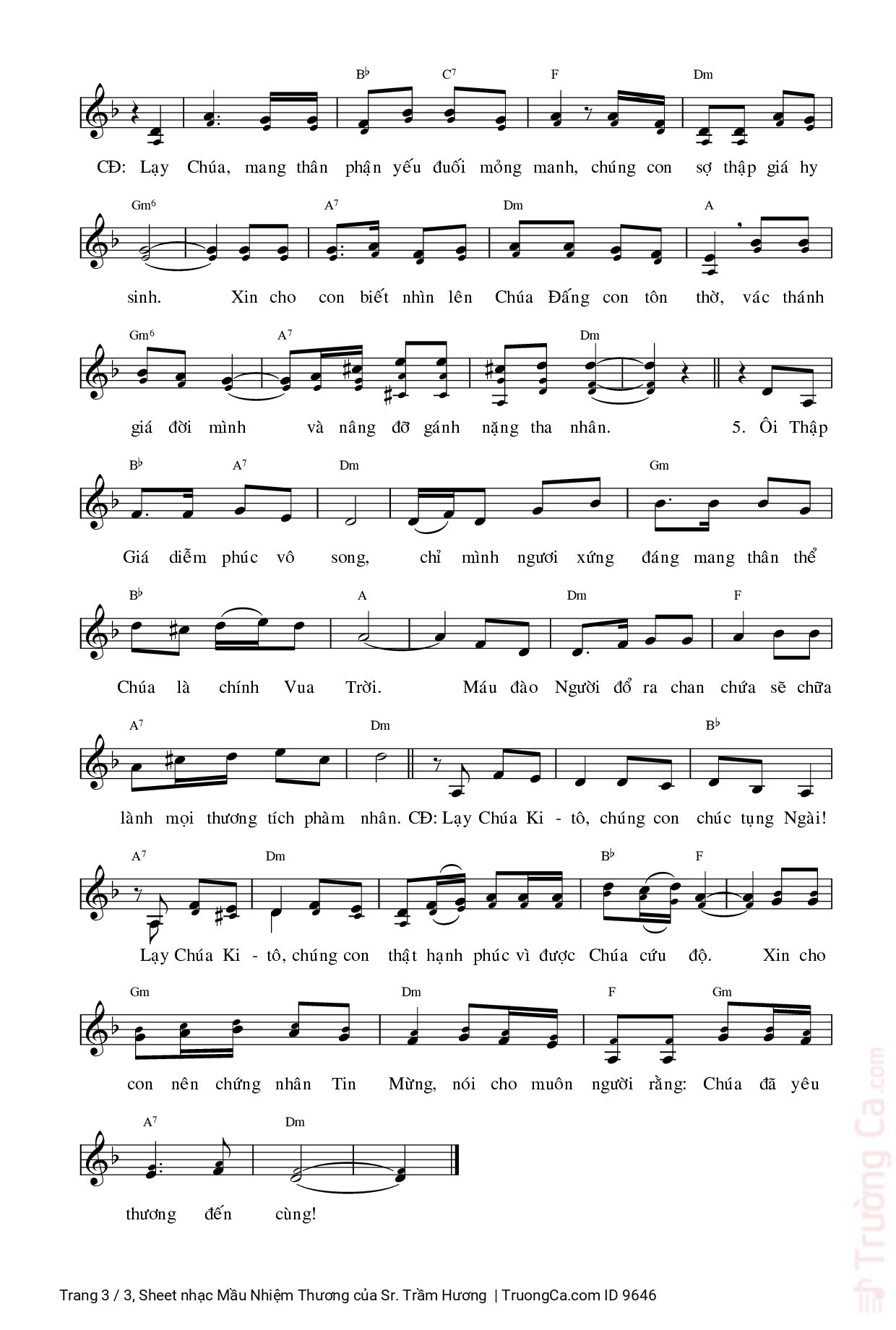 Page 3 of Sheet music PDF Mầu Nhiệm Thương - Sr. Trầm Hương