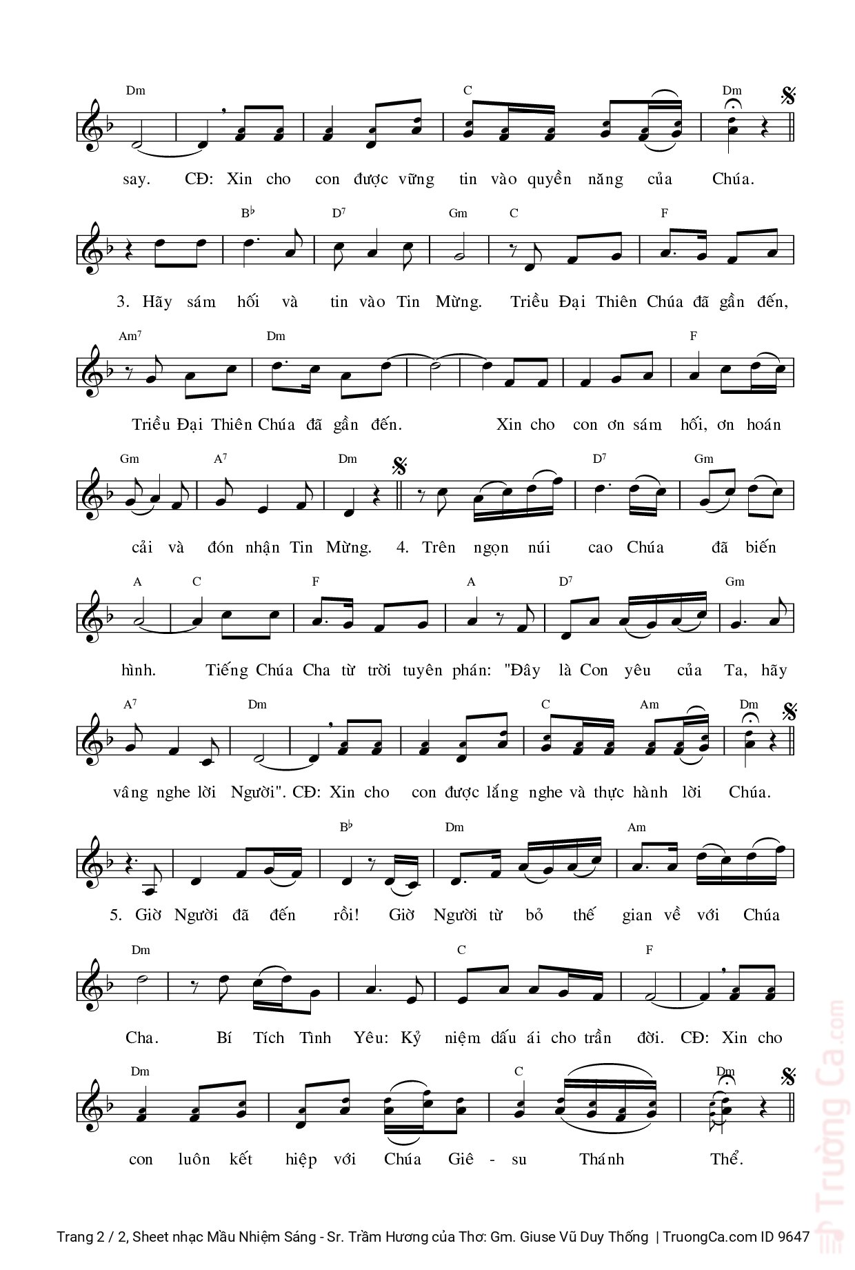 Page 2 of Sheet music PDF Mầu Nhiệm Sáng - Sr. Trầm Hương - Thơ: Gm. Giuse Vũ Duy Thống
