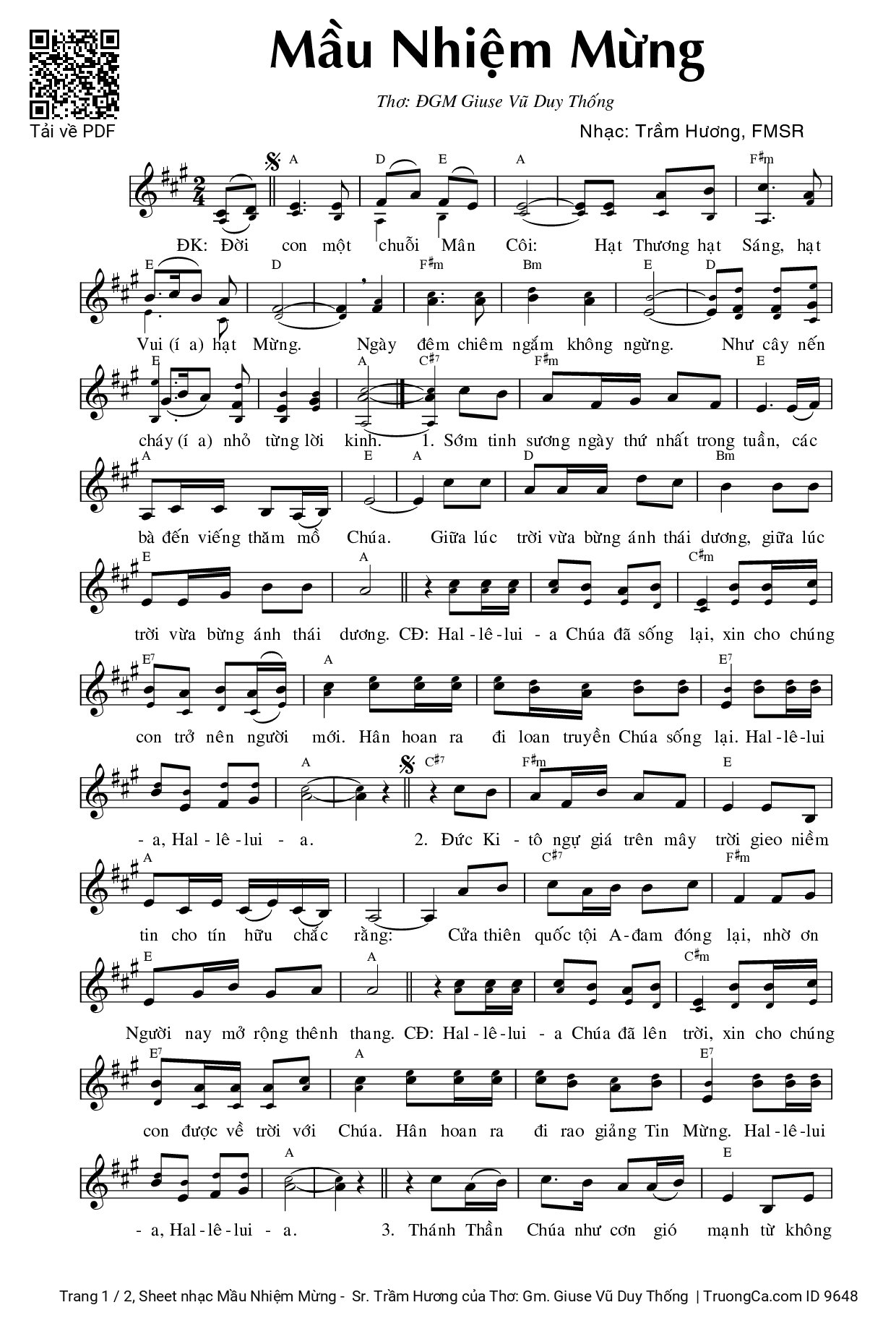 Sheet PDF of Mầu Nhiệm Mừng -  Sr. Trầm Hương
