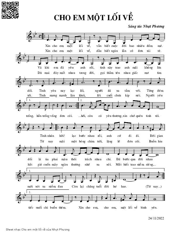 Page 1 of Sheet music PDF Cho em một lối về - Nhựt Phương