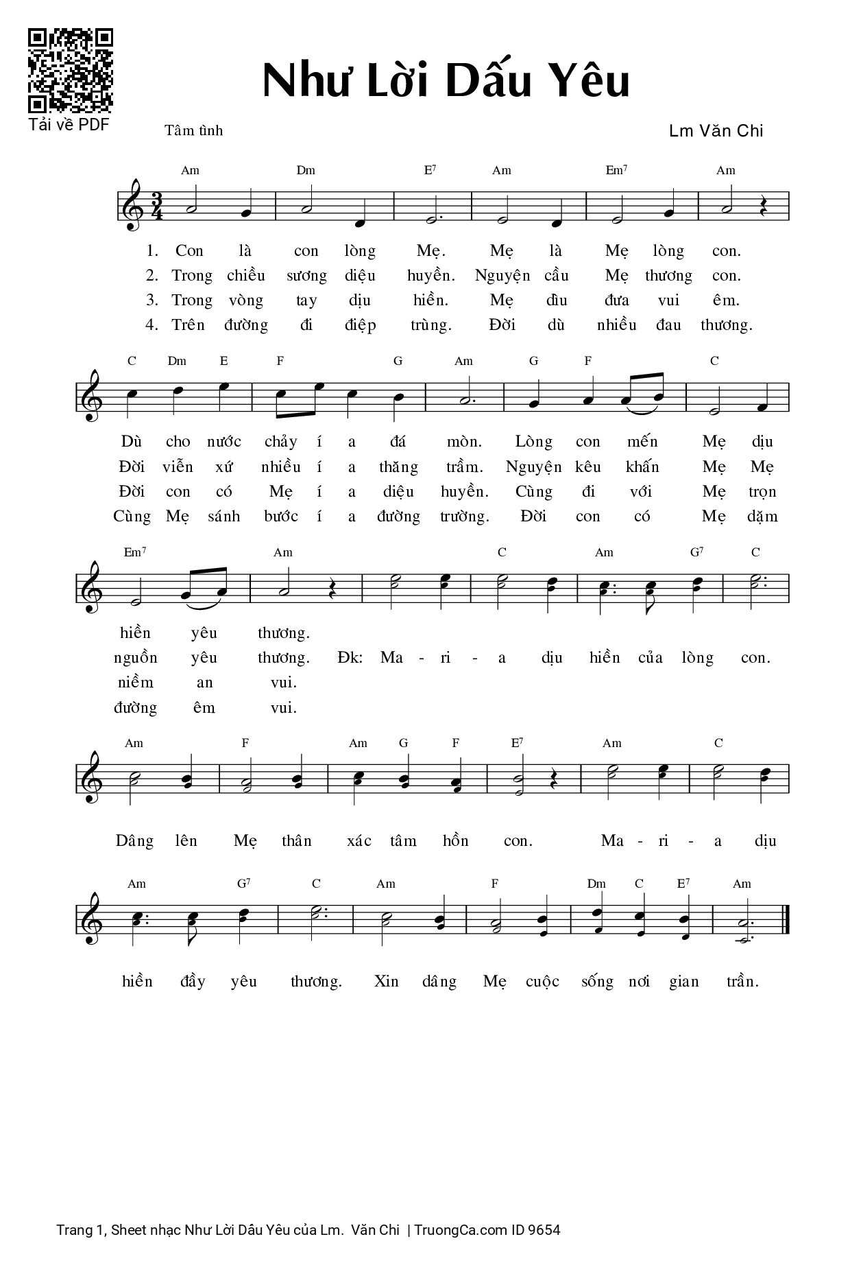 Sheet PDF of Như Lời Dấu Yêu