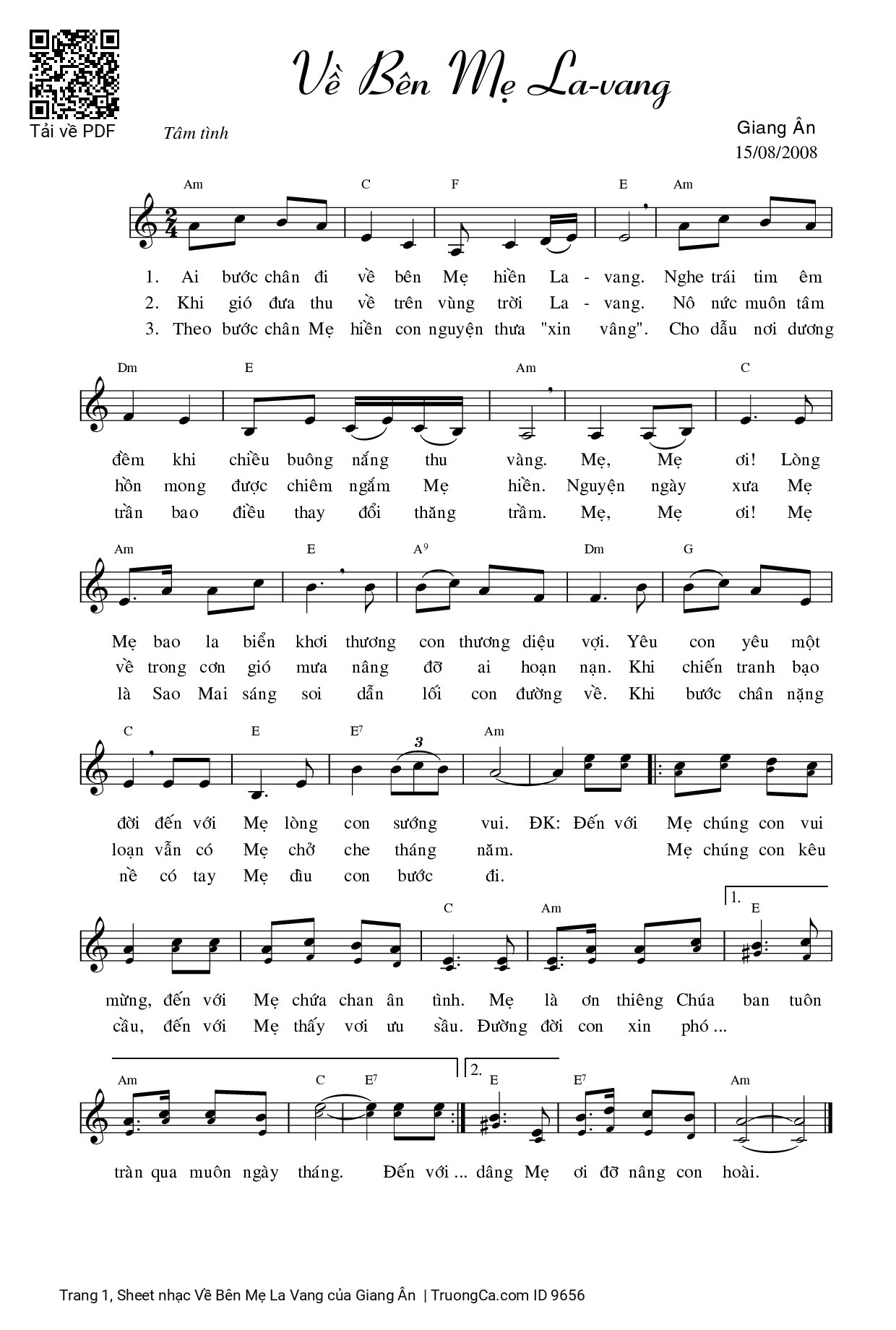 Sheet PDF of Về Bên Mẹ La Vang