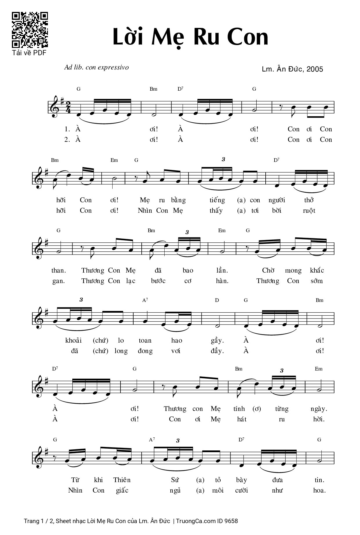 Sheet PDF of Lời Mẹ Ru Con