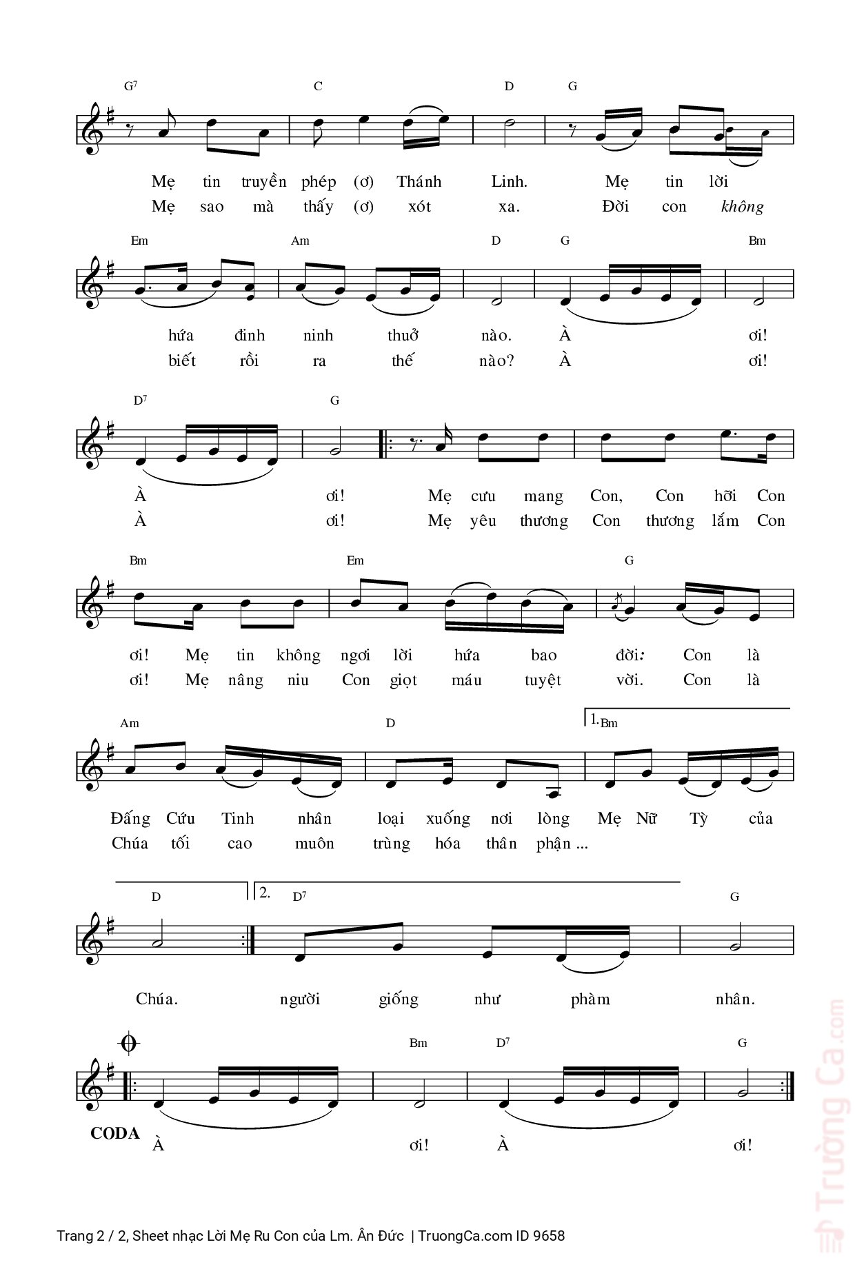 Page 2 of Sheet music PDF Lời Mẹ Ru Con - Lm. Ân Đức