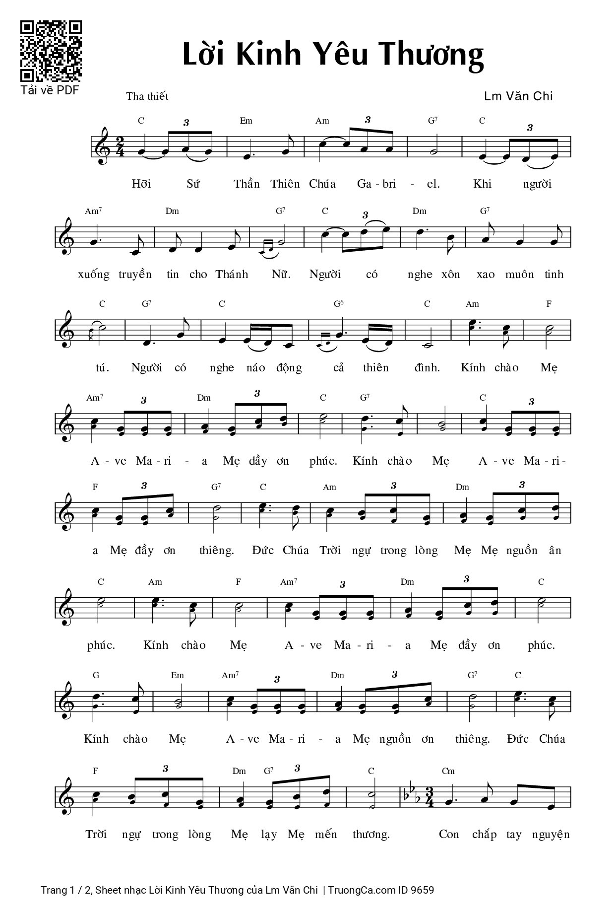 Sheet PDF of Lời Kinh Yêu Thương