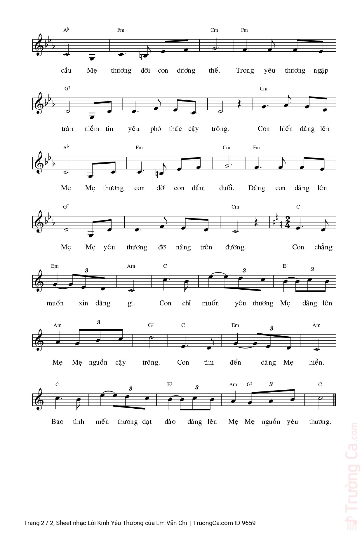 Page 2 of Sheet music PDF Lời Kinh Yêu Thương - Lm Văn Chi
