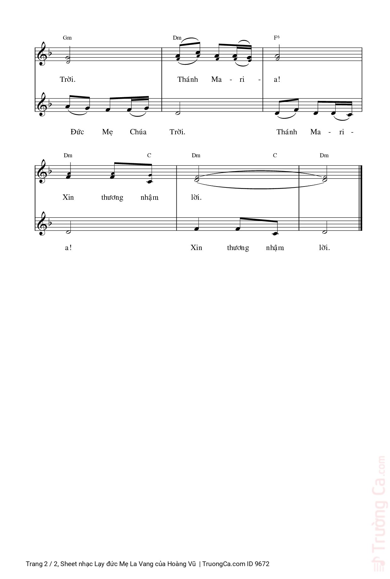 Page 2 of Sheet music PDF Lạy đức Mẹ La Vang - Hoàng Vũ
