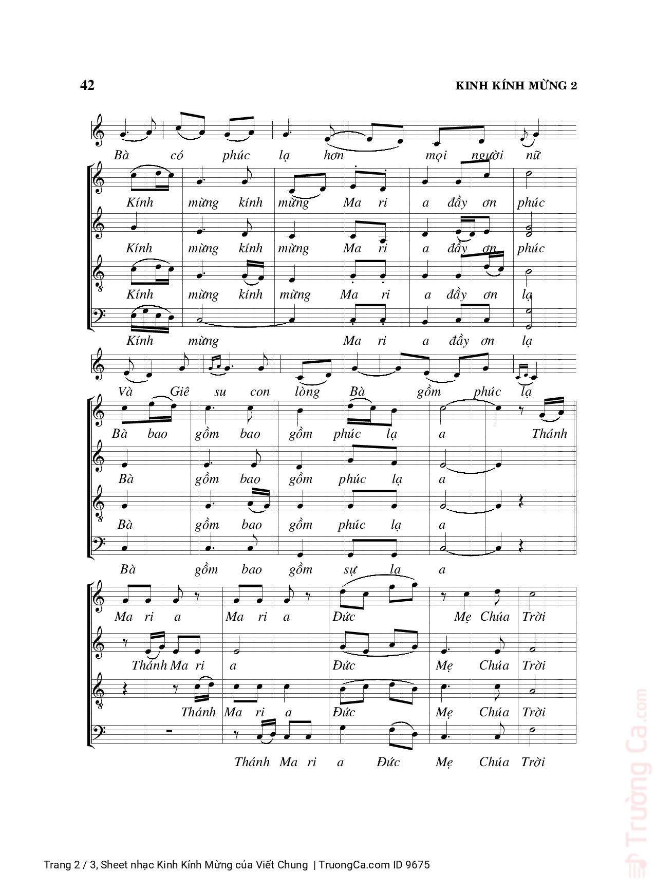 Page 2 of Sheet music PDF Kinh Kính Mừng (5 bè) - Viết Chung