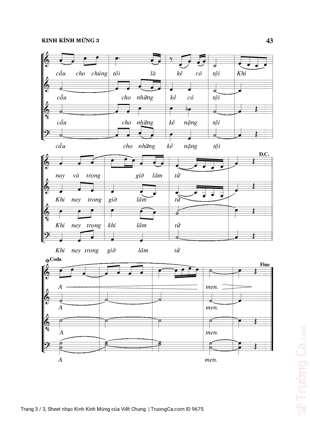 Page 3 of Sheet music PDF Kinh Kính Mừng (5 bè) - Viết Chung