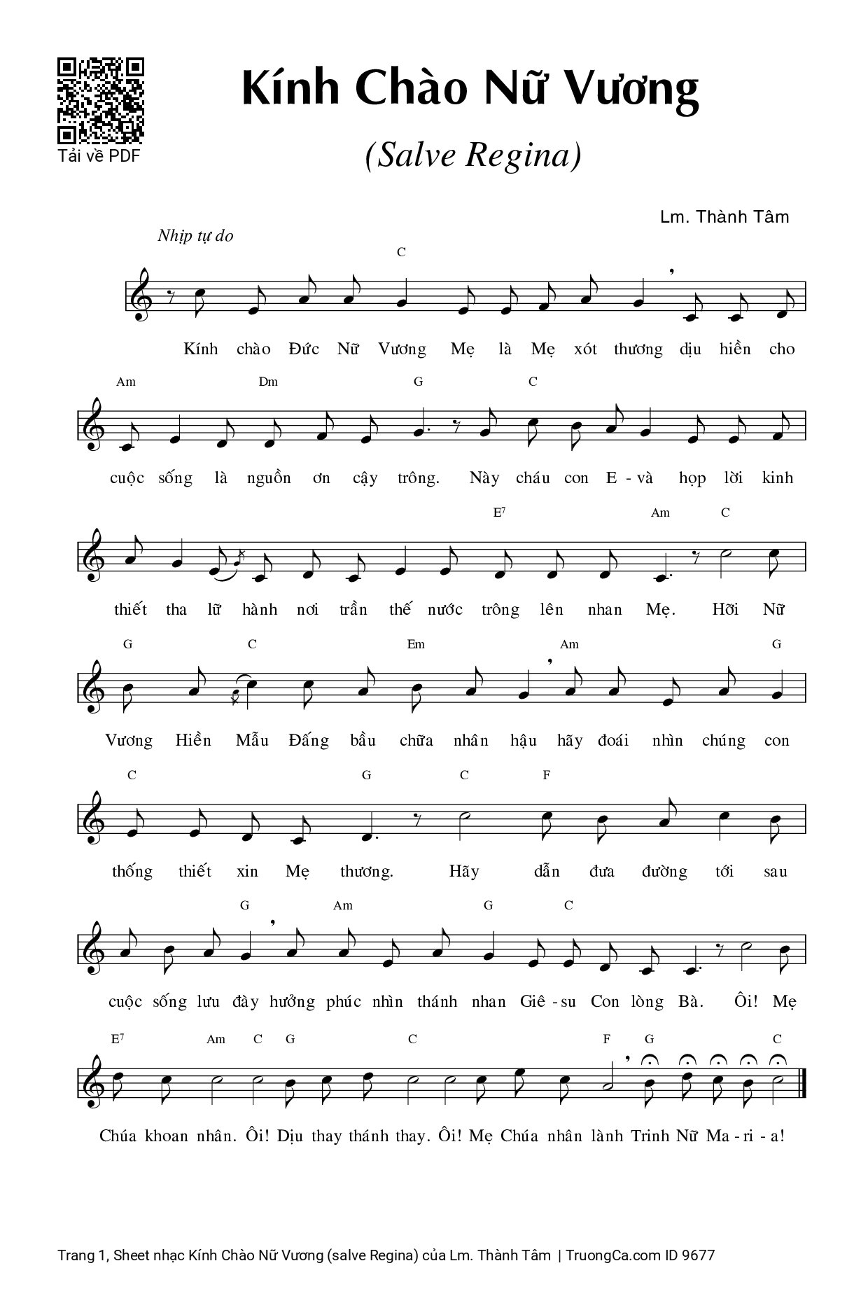 Sheet PDF of Kính Chào Nữ Vương (salve Regina)