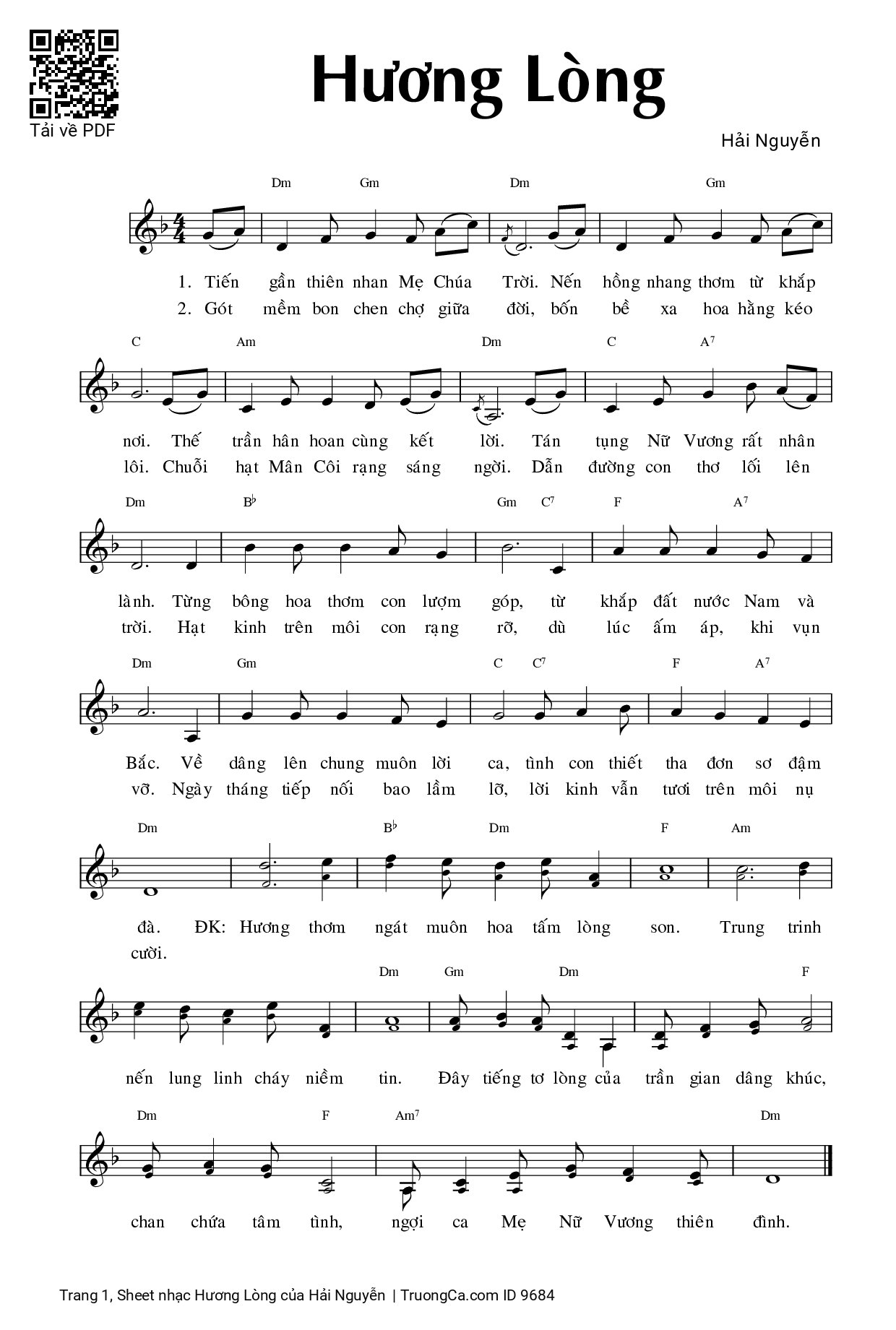Page 1 of Sheet music PDF Hương Lòng - Hải Nguyễn