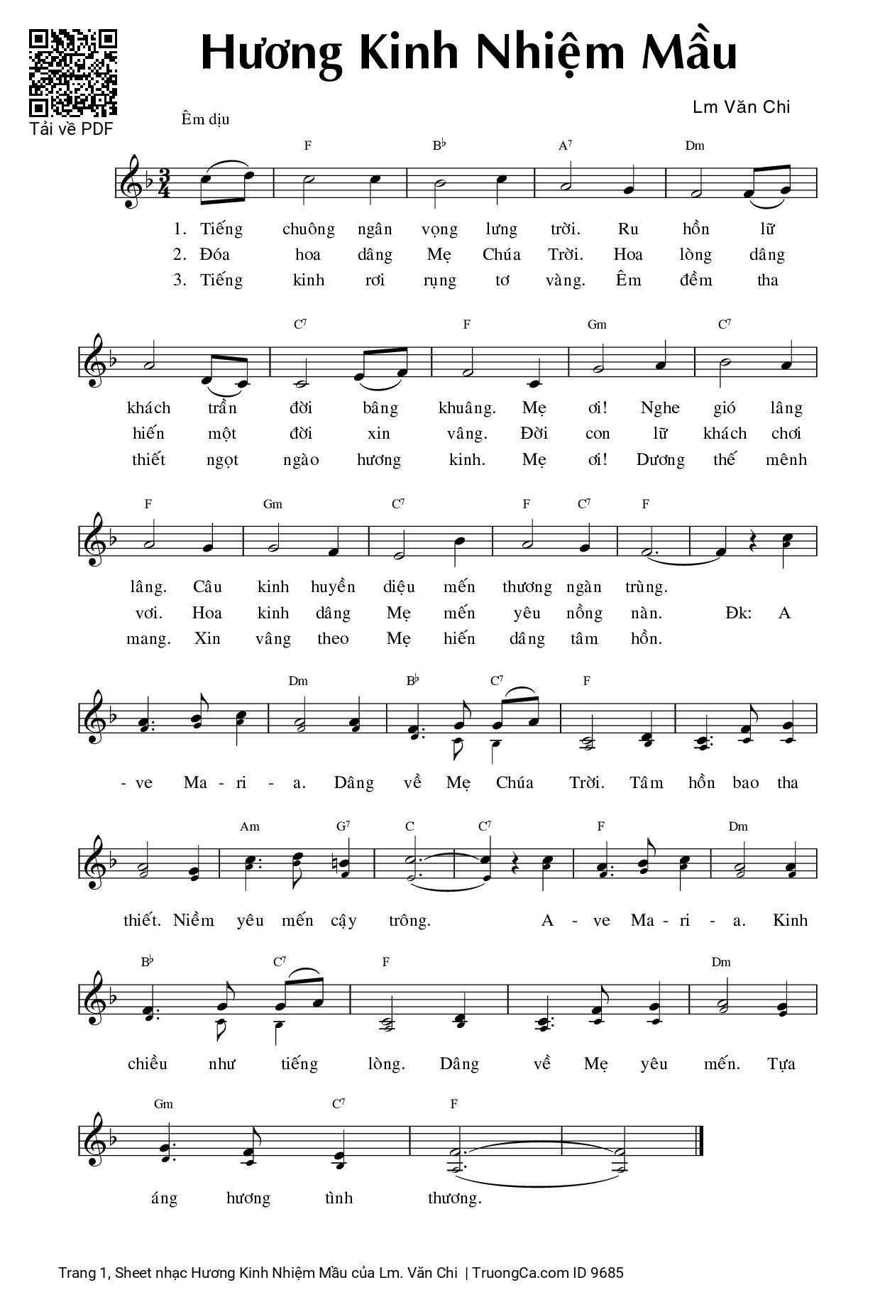 Sheet PDF of Hương Kinh Nhiệm Mầu