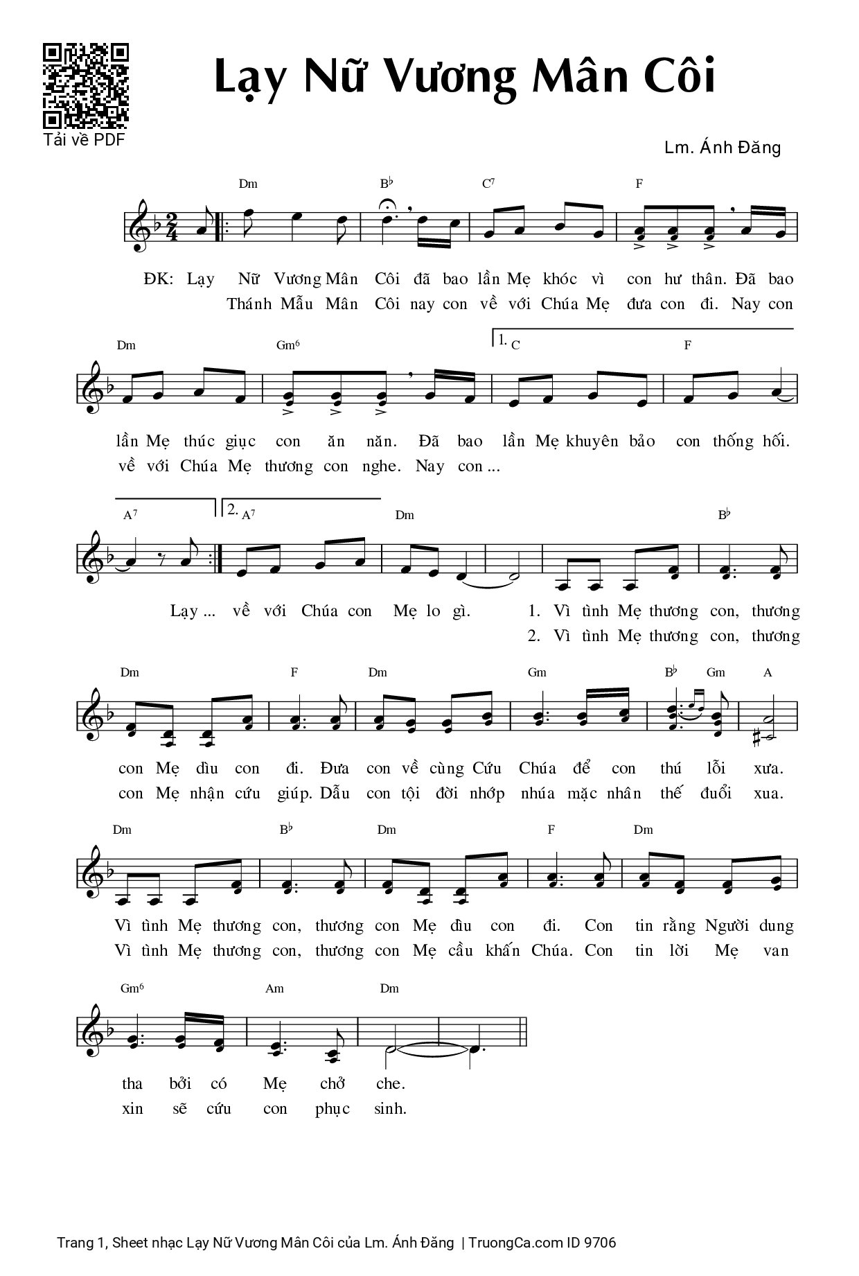 Sheet PDF of Lạy Nữ Vương Mân Côi