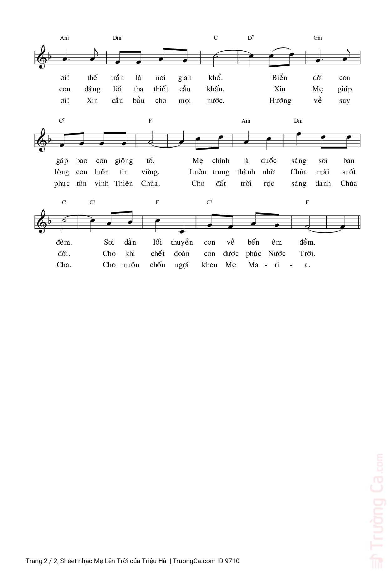 Page 2 of Sheet music PDF Mẹ Lên Trời - Triệu Hà