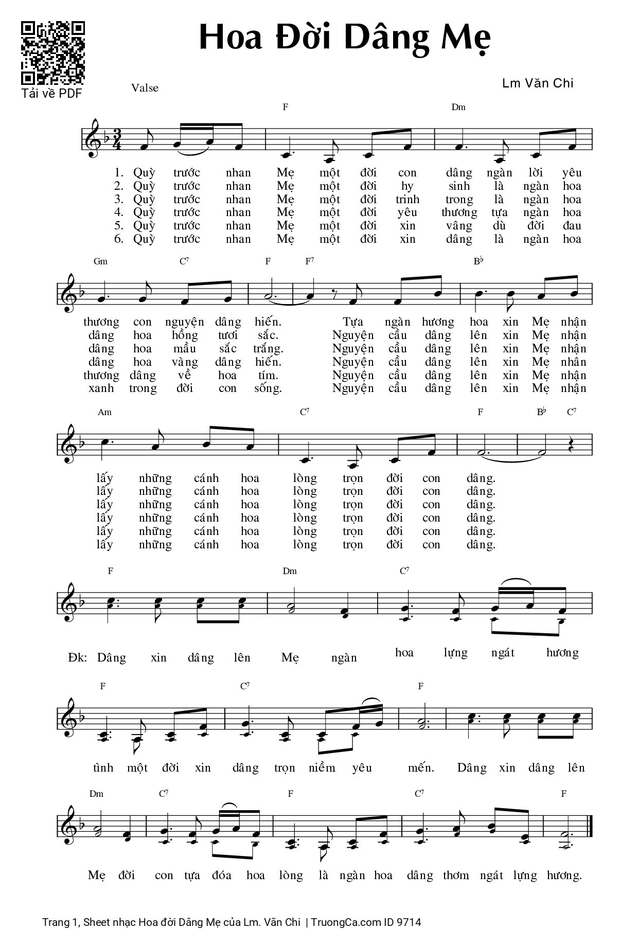 Sheet PDF of Hoa đời Dâng Mẹ
