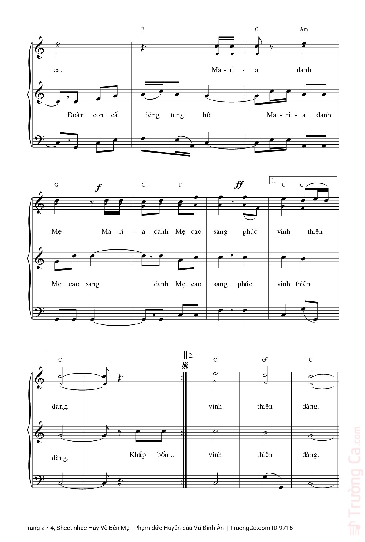 Khắp bốn phương chúng con hát ca Ma ri a danh Mẹ Ma ri a danh Mẹ cao sang phúc vinh thiên đàng, Trang 2
