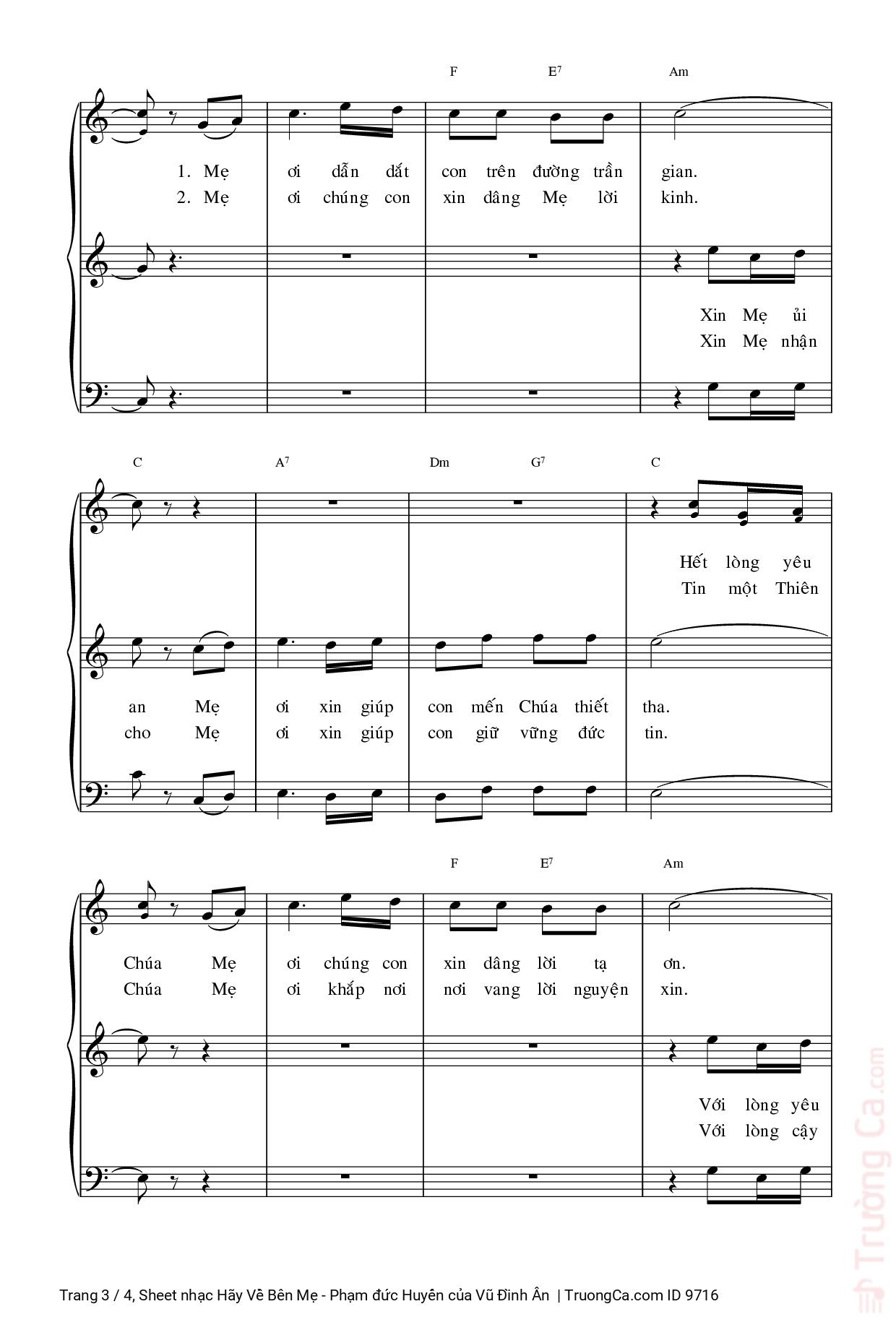 Khắp bốn phương chúng con hát ca Ma ri a danh Mẹ Ma ri a danh Mẹ cao sang phúc vinh thiên đàng, Trang 3