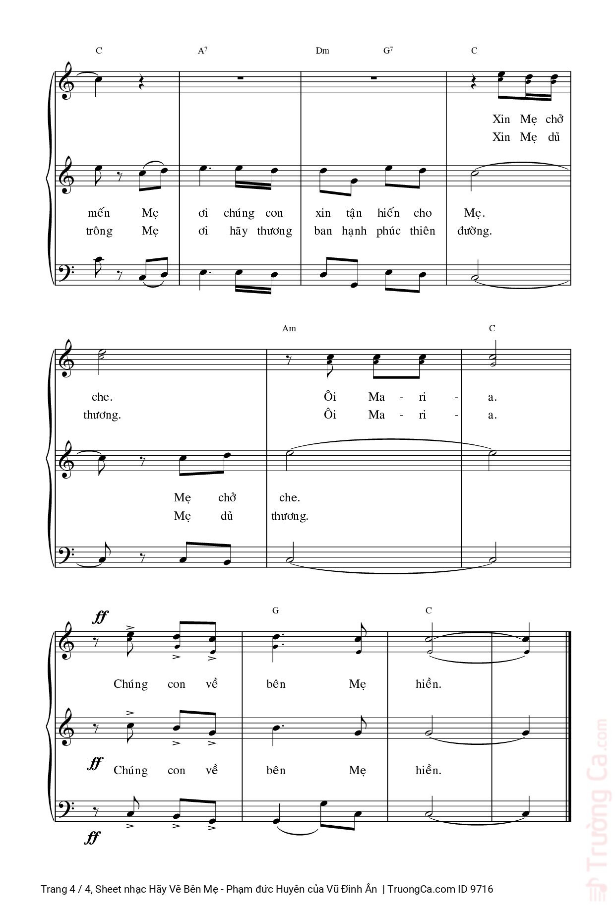 Khắp bốn phương chúng con hát ca Ma ri a danh Mẹ Ma ri a danh Mẹ cao sang phúc vinh thiên đàng, Trang 4