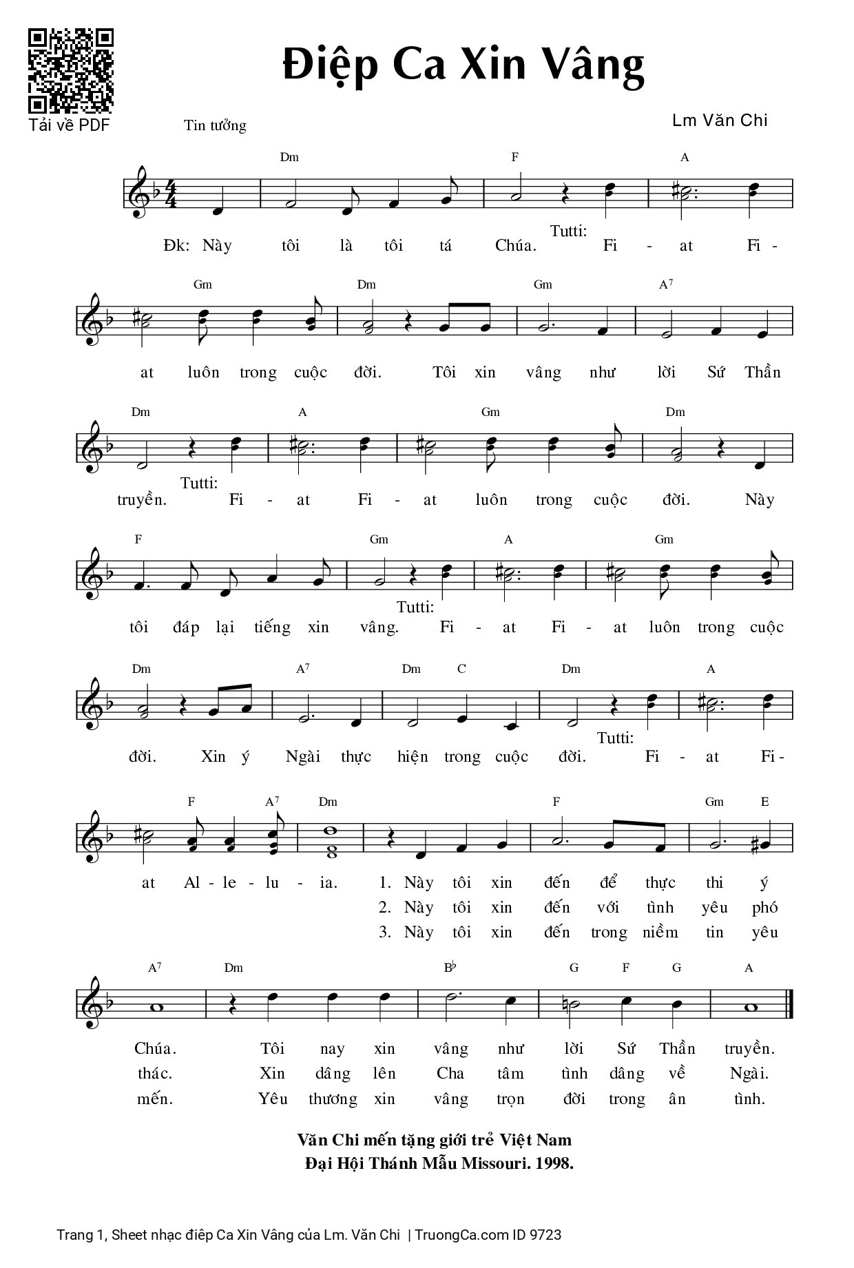 Sheet PDF of điêp Ca Xin Vâng