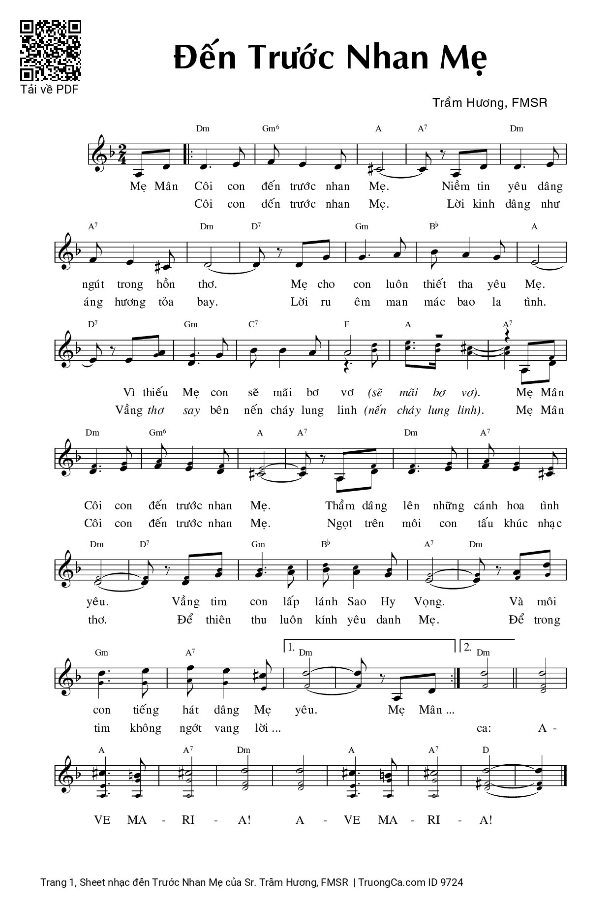 Sheet PDF of đến Trước Nhan Mẹ