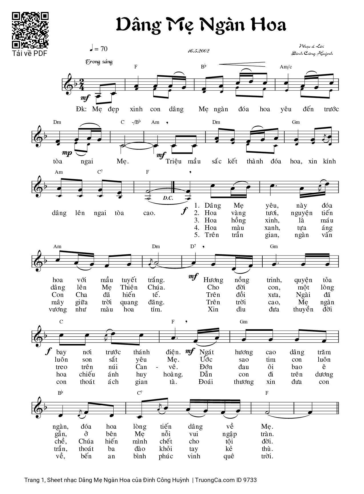 Sheet PDF of Dâng Mẹ Ngàn Hoa