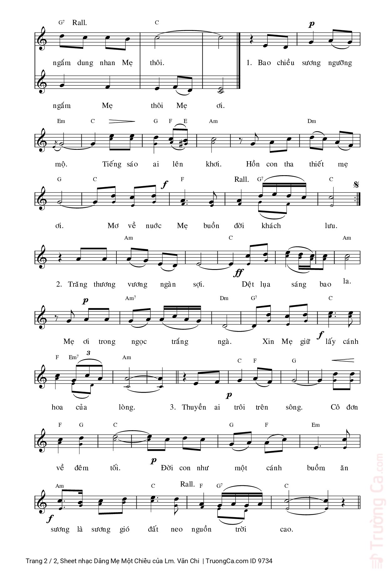 Page 2 of Sheet music PDF Dâng Mẹ Một Chiều - Lm. Văn Chi