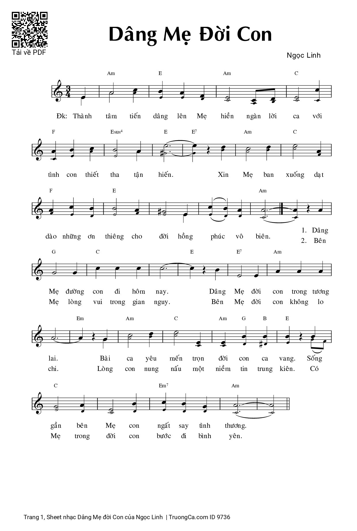 Sheet PDF of Dâng Mẹ đời Con