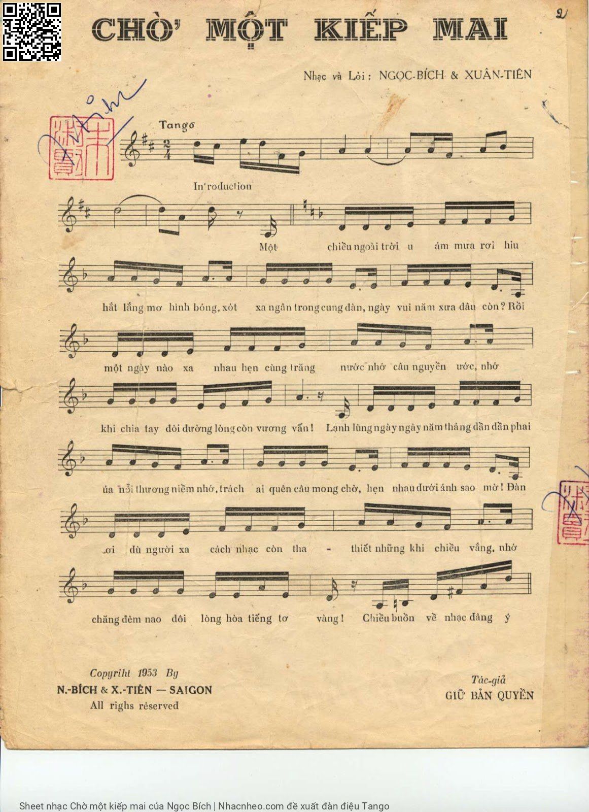 Page 2 of Sheet music PDF Chờ một kiếp mai - Ngọc Bích