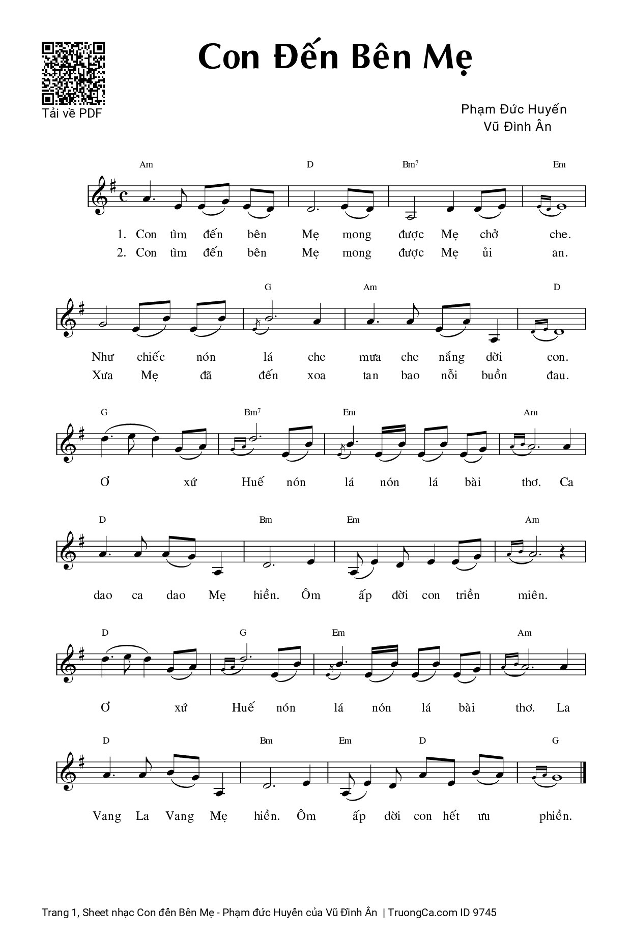 Sheet PDF of Con đến Bên Mẹ - Phạm đức Huyến