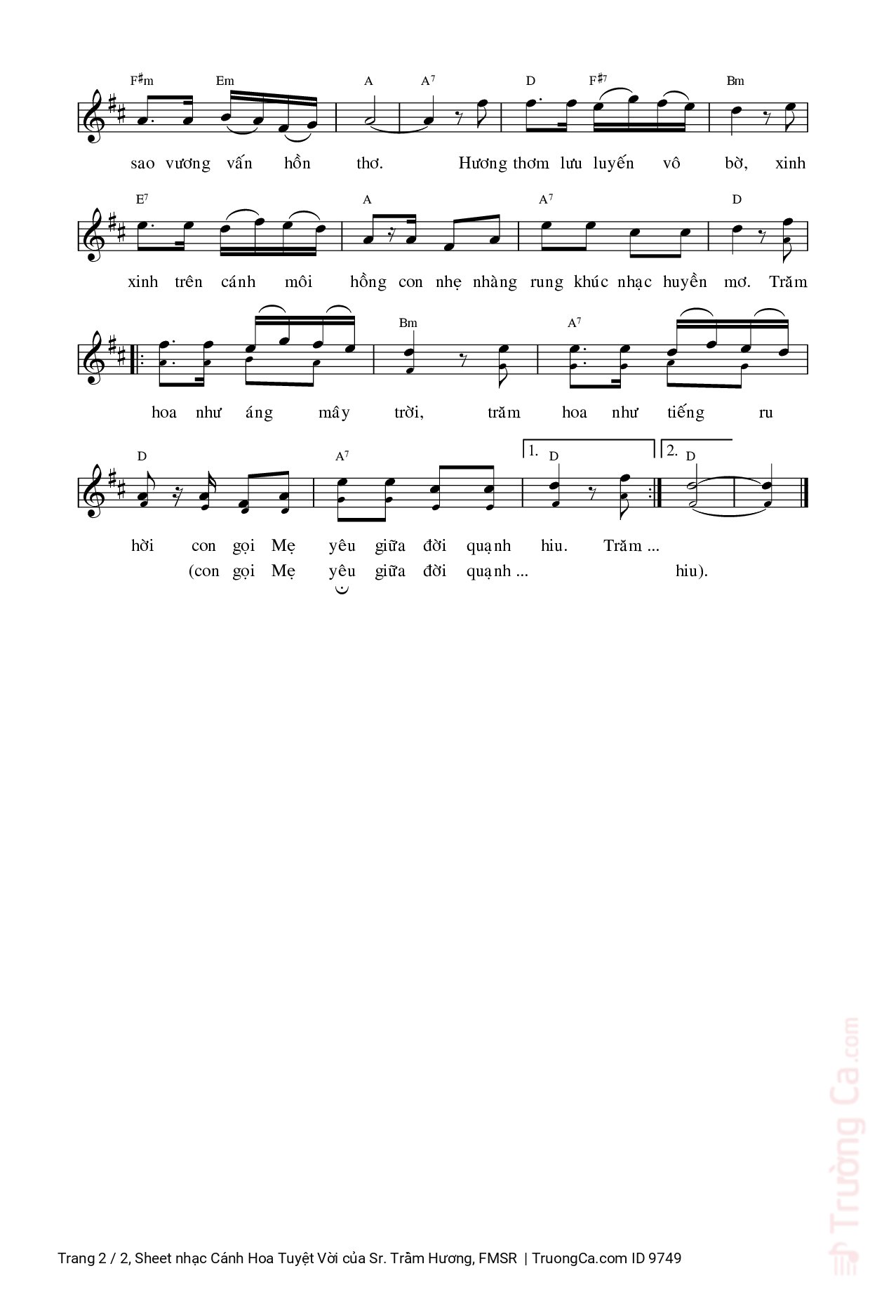 Page 2 of Sheet music PDF Cánh Hoa Tuyệt Vời - Sr. Trầm Hương, FMSR
