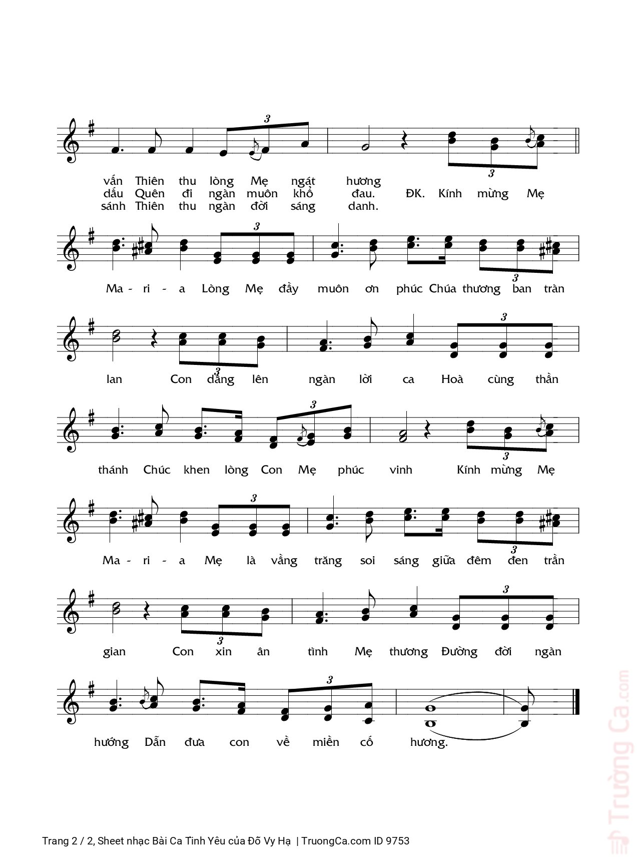 Page 2 of Sheet music PDF Bài Ca Tình Yêu - Đỗ Vy Hạ