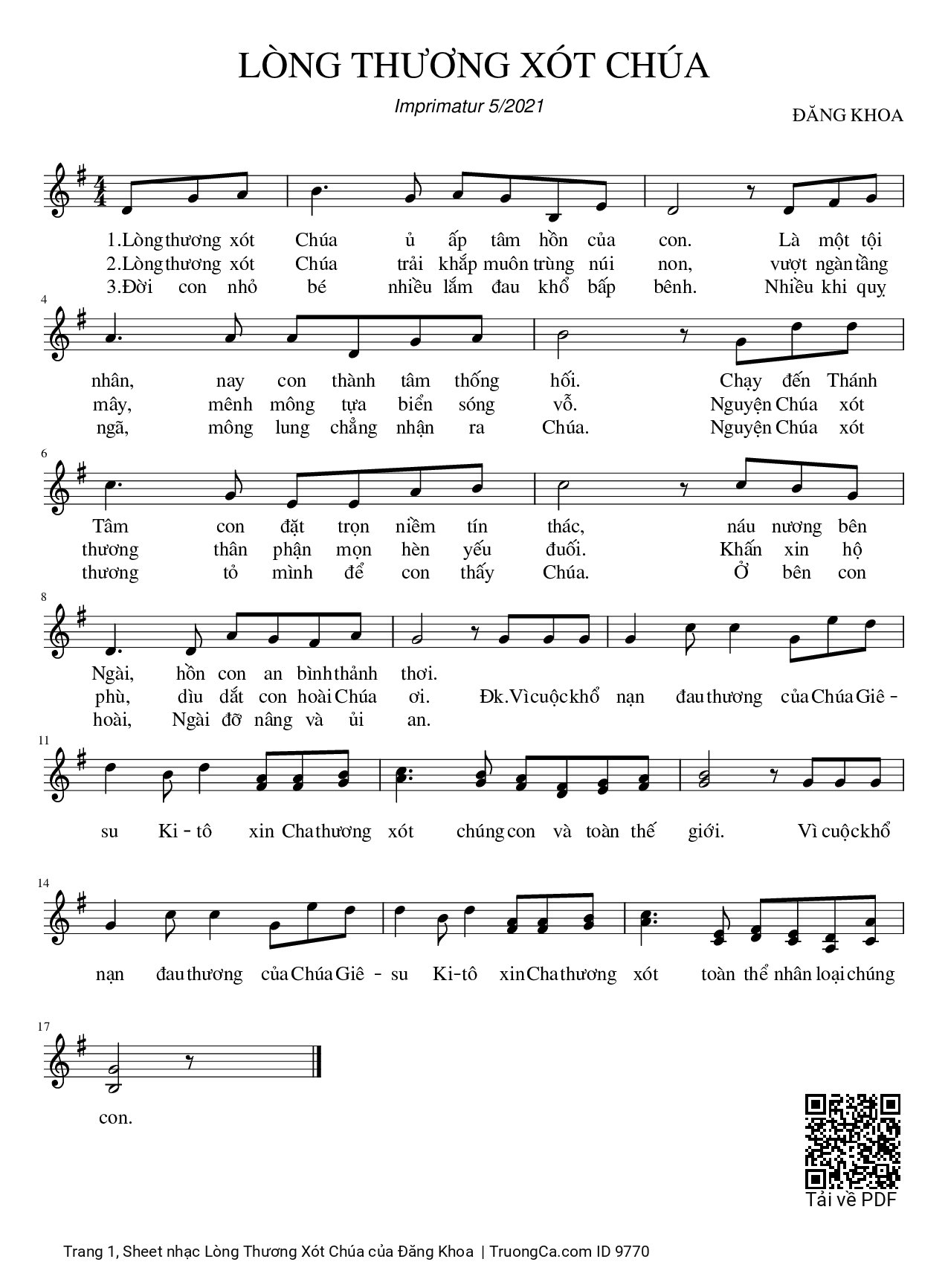 Sheet PDF of Lòng Thương Xót Chúa