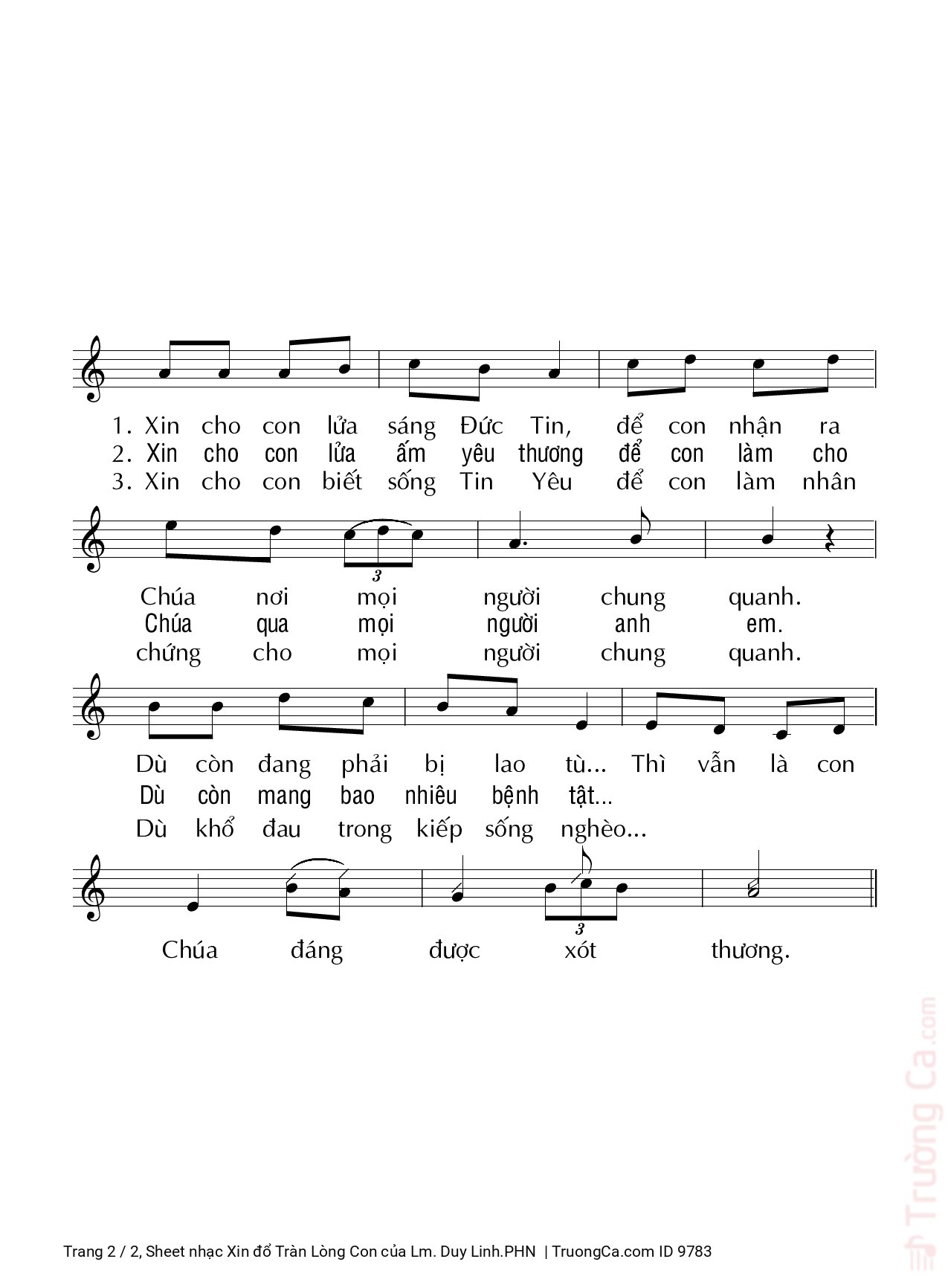 Page 2 of Sheet music PDF Xin đổ Tràn Lòng Con - Lm. Duy Linh.PHN