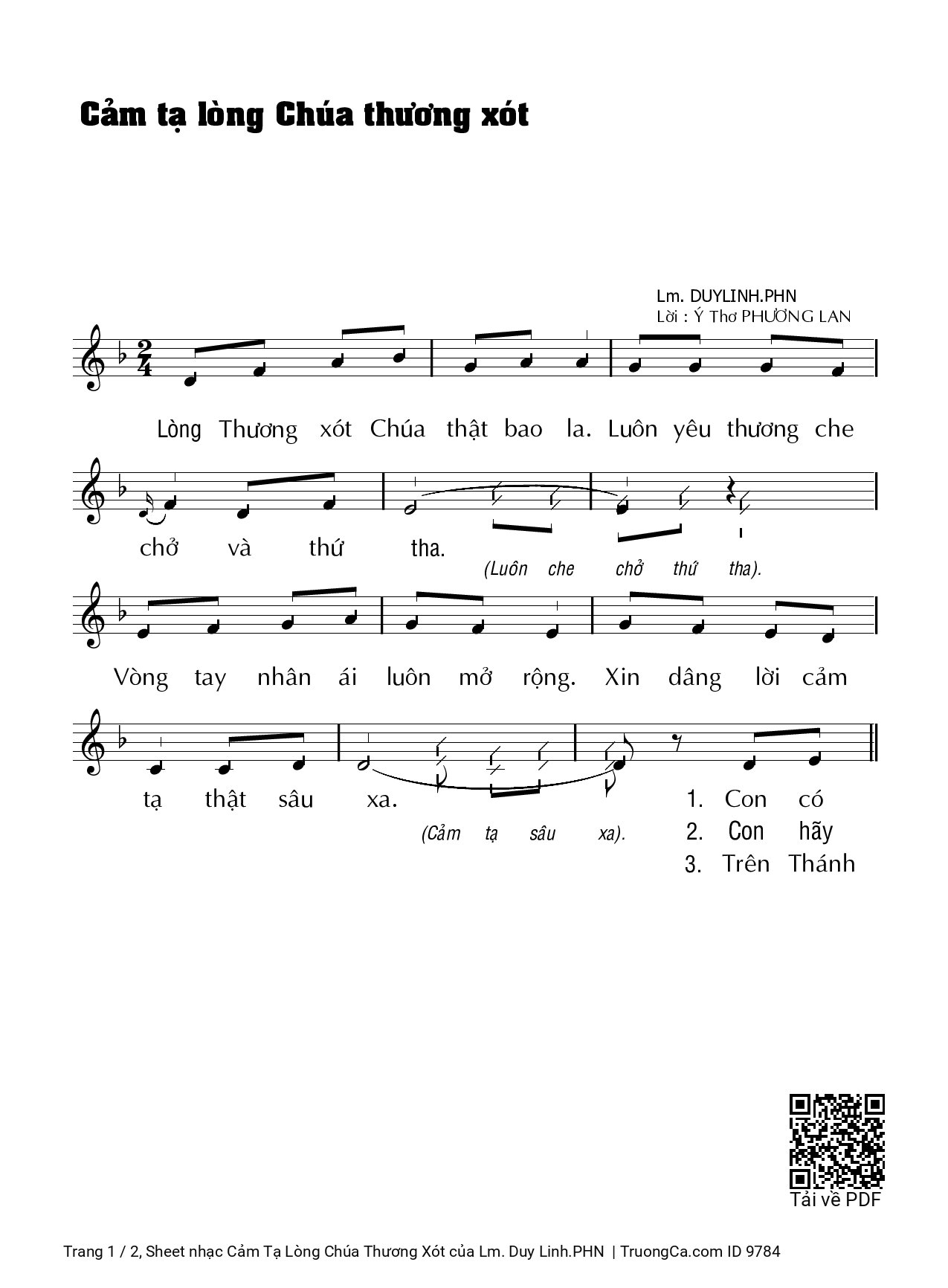 Sheet PDF of Cảm Tạ Lòng Chúa Thương Xót