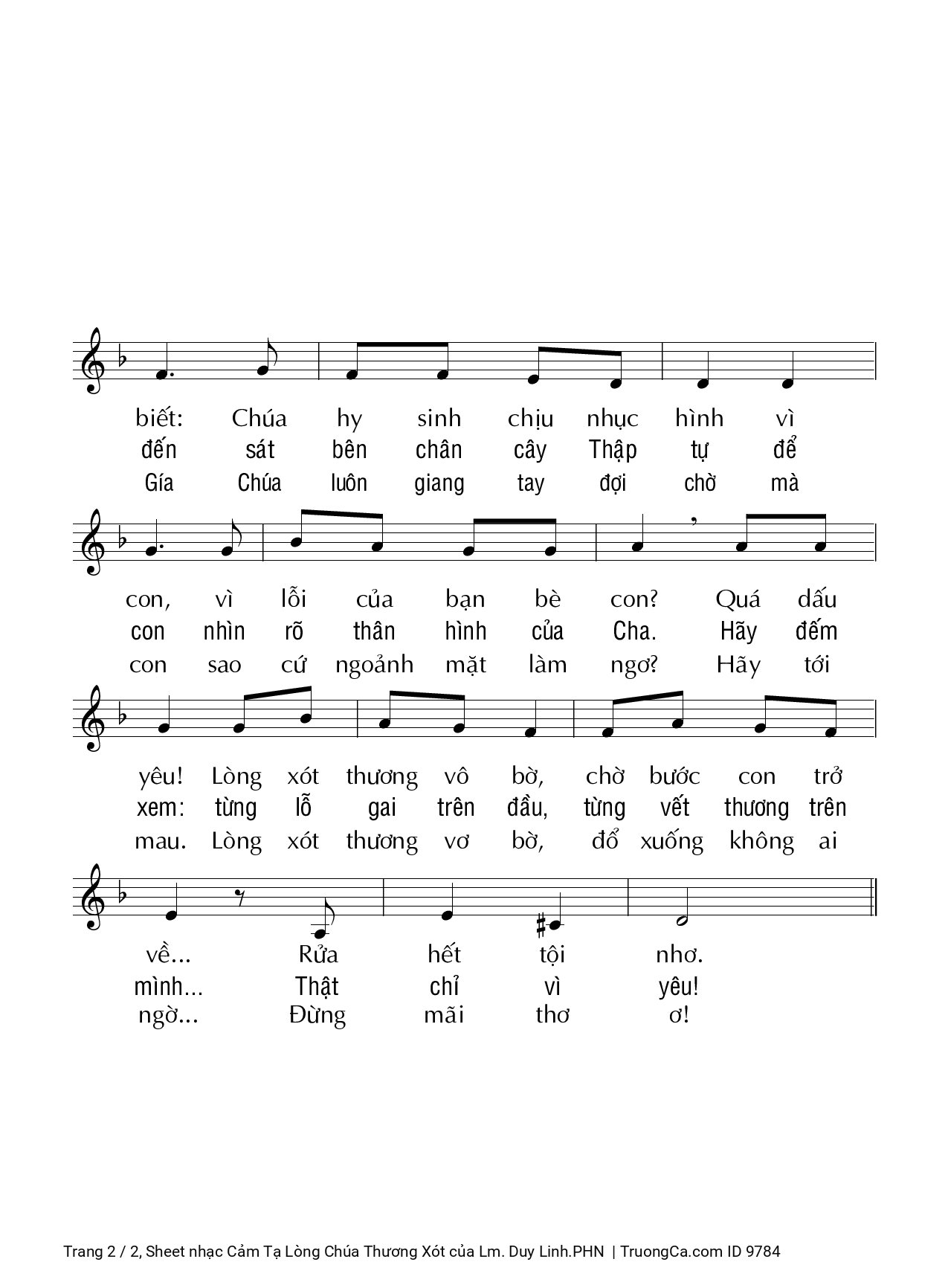 Page 2 of Sheet music PDF Cảm Tạ Lòng Chúa Thương Xót - Lm. Duy Linh.PHN