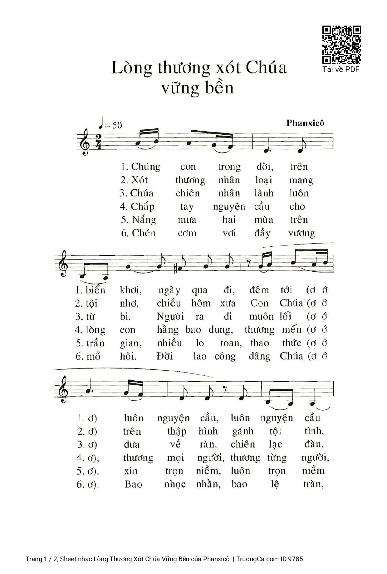 Sheet PDF of Lòng Thương Xót Chúa Vững Bền