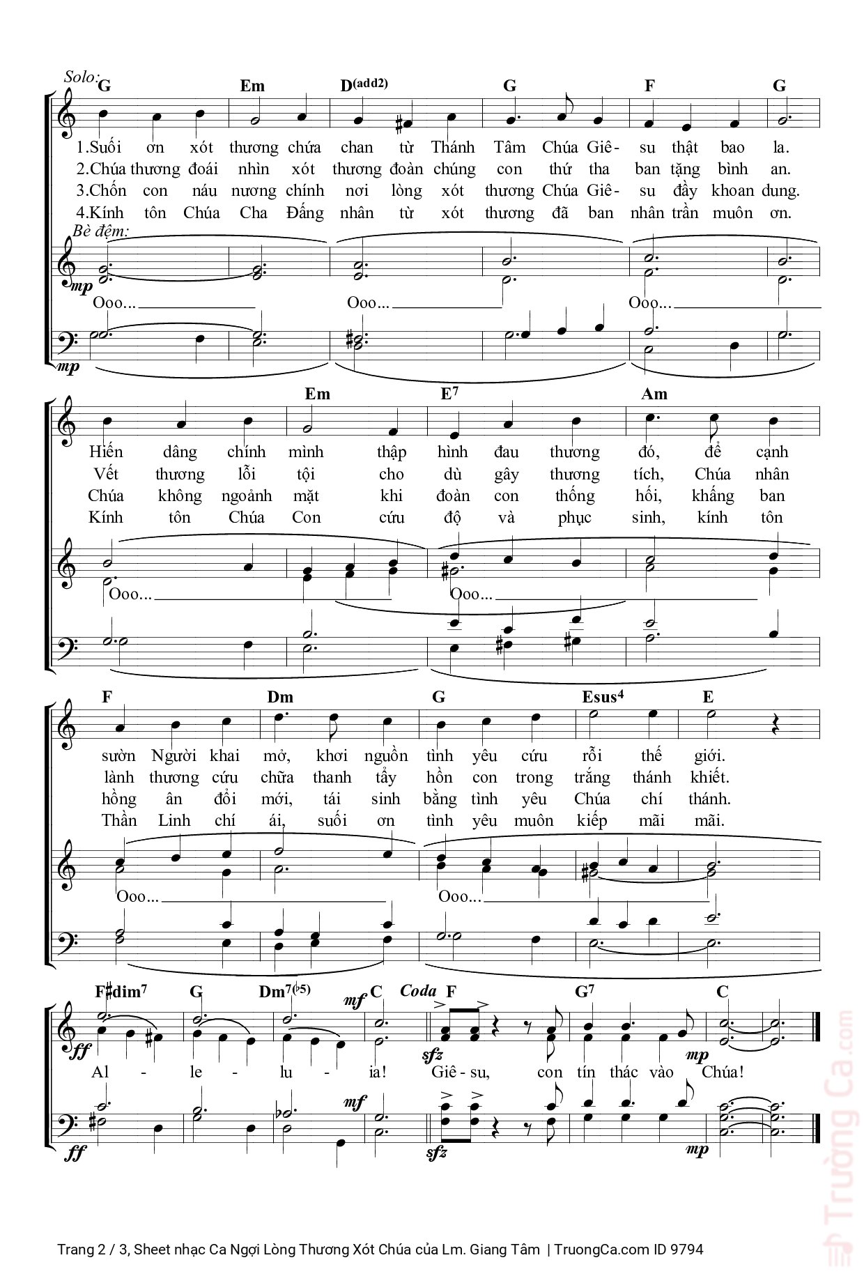 Page 2 of Sheet music PDF Ca Ngợi Lòng Thương Xót Chúa - Lm. Giang Tâm