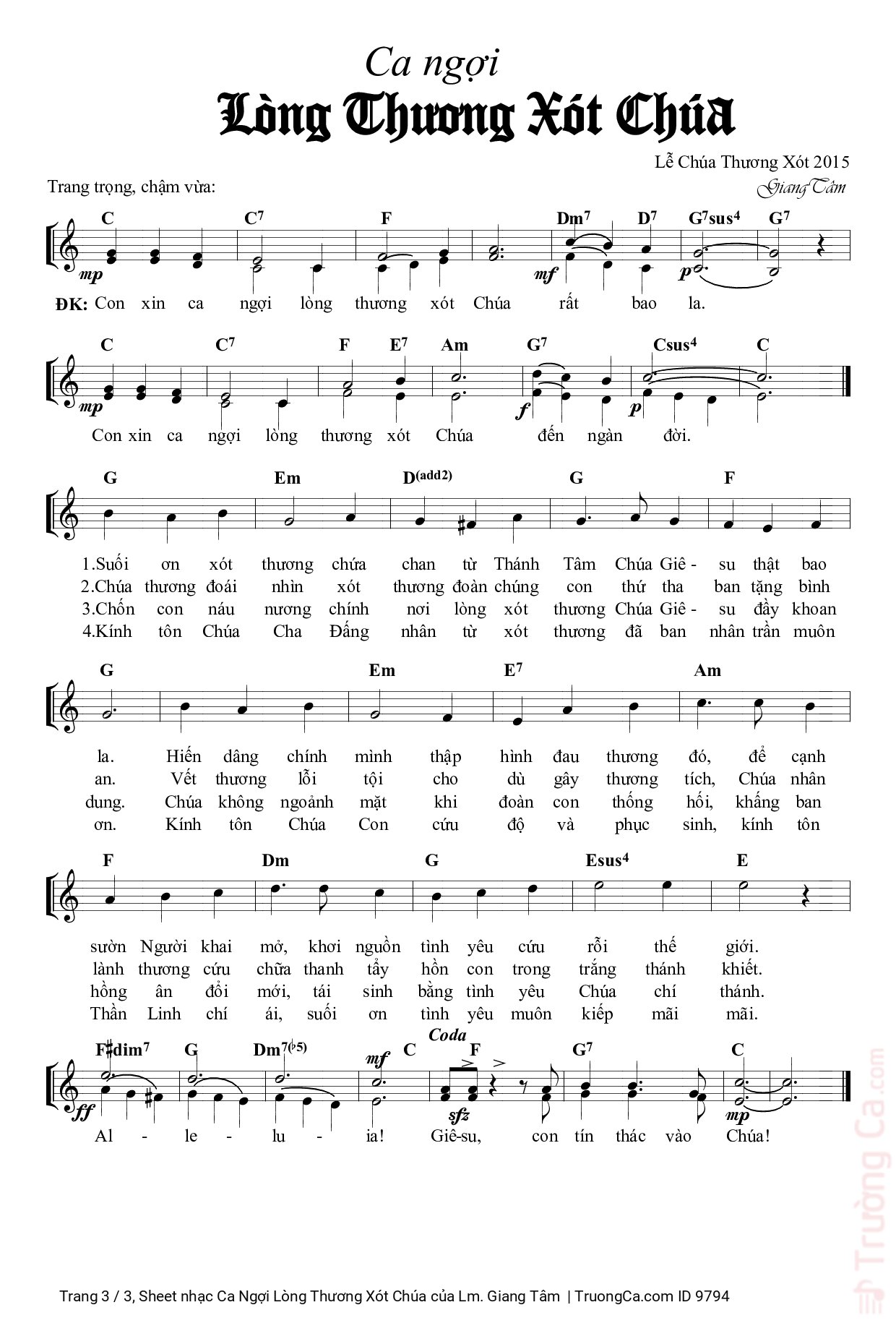 Page 3 of Sheet music PDF Ca Ngợi Lòng Thương Xót Chúa - Lm. Giang Tâm