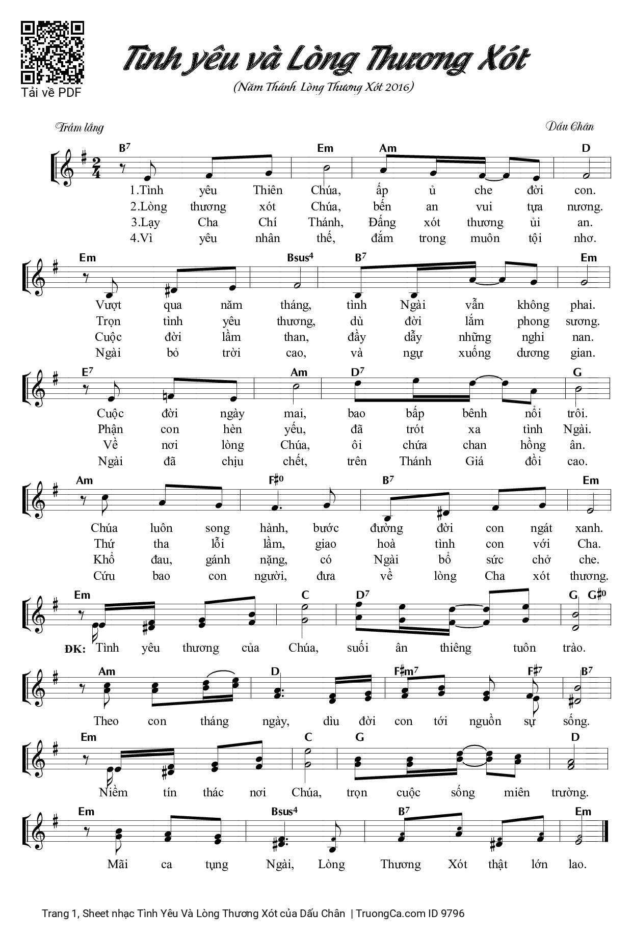 Sheet PDF of Tình Yêu Và Lòng Thương Xót